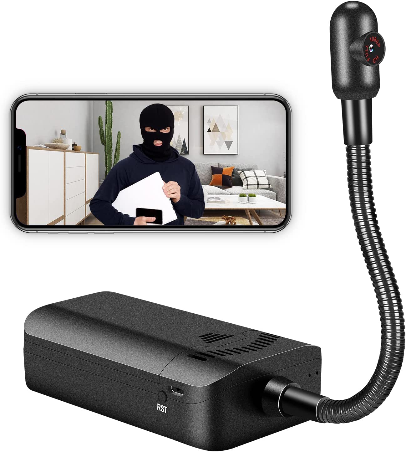 TECHNOVIEW Spy 4K WiFi Hidden Camera - Wireless Security Camera with 12-Hour Battery, Flexible Neck & Motion Detection for Home & Office Surveillance | Perfect for Baby Monitoring, Pet Watching & Indoor Security