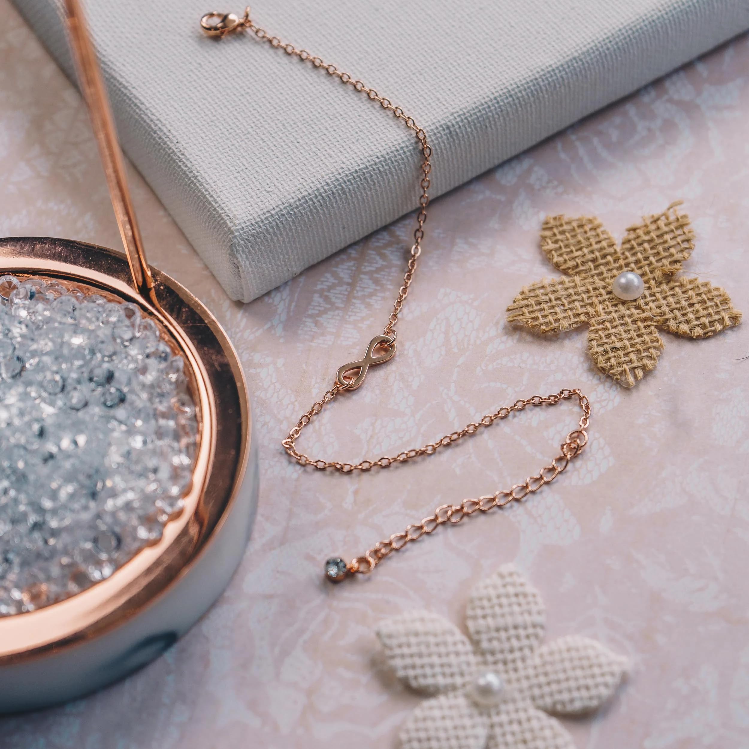 Rose Gold Plated Infinity Anklet with Zircondia® Crystals for Women - Elegant Everyday Jewelry