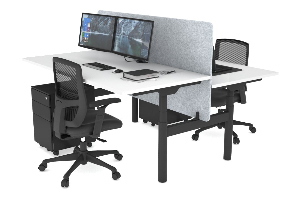 Flexi Premium Height Adjustable 2 Person H Bench Workstation - Black Frame [1600L x 800W with Cable Management] - Ideal for Office, Home Workspace & Collaborative Work Environments