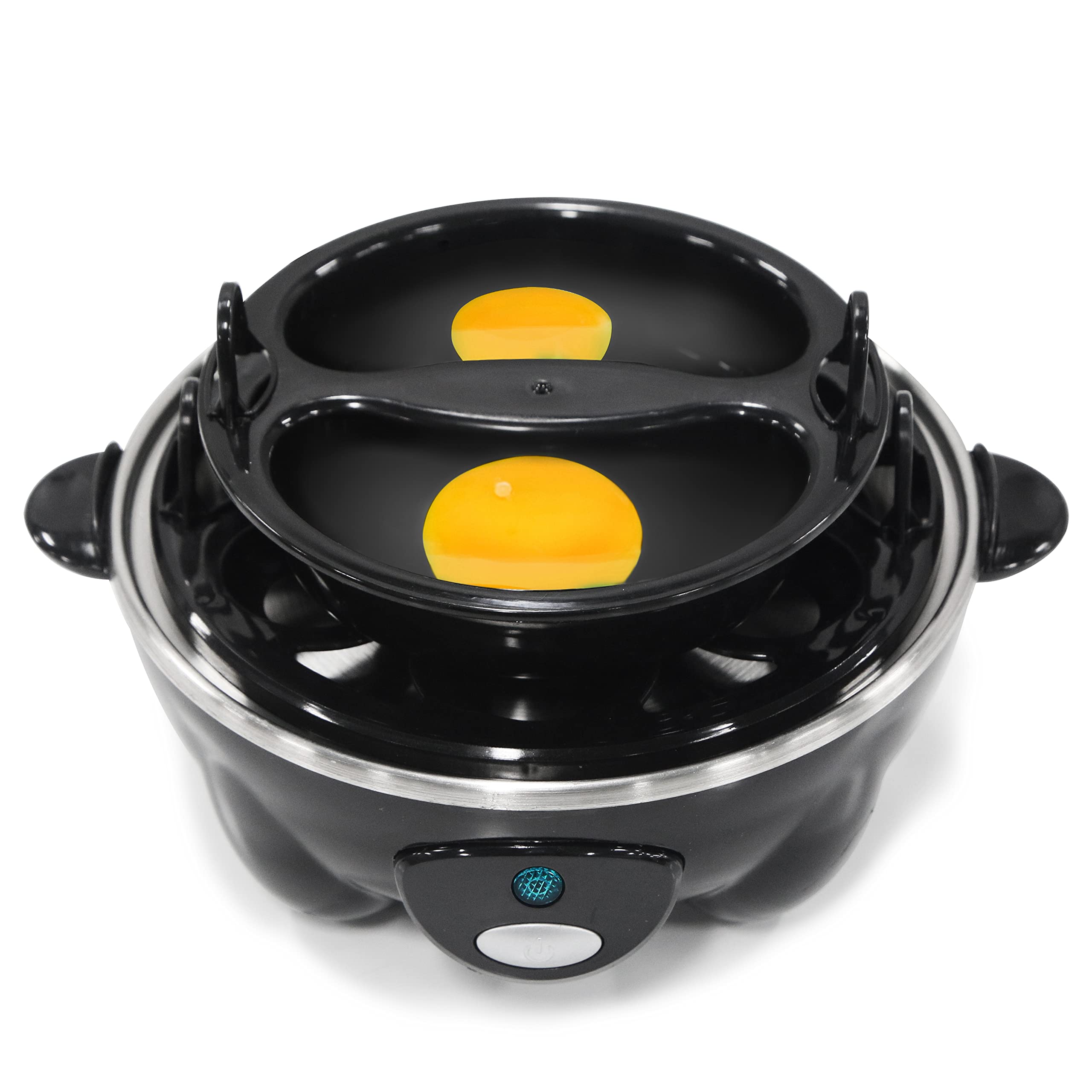 Elite Gourmet EGC-007B# Rapid Egg Cooker - 7 Egg Capacity for Hard, Medium, Soft Boiled Eggs & Omelets | Auto Shut-Off & Alarm | Includes 16-Recipe Booklet | Perfect for Breakfast, Meal Prep & Healthy Cooking (Black)