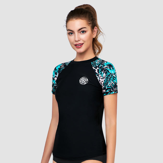 Wild Reverie Women's UPF 50+ Short Sleeve Rash Guard - Sun Protection Swim Shirt for Surfing, Swimming & Outdoor Activities