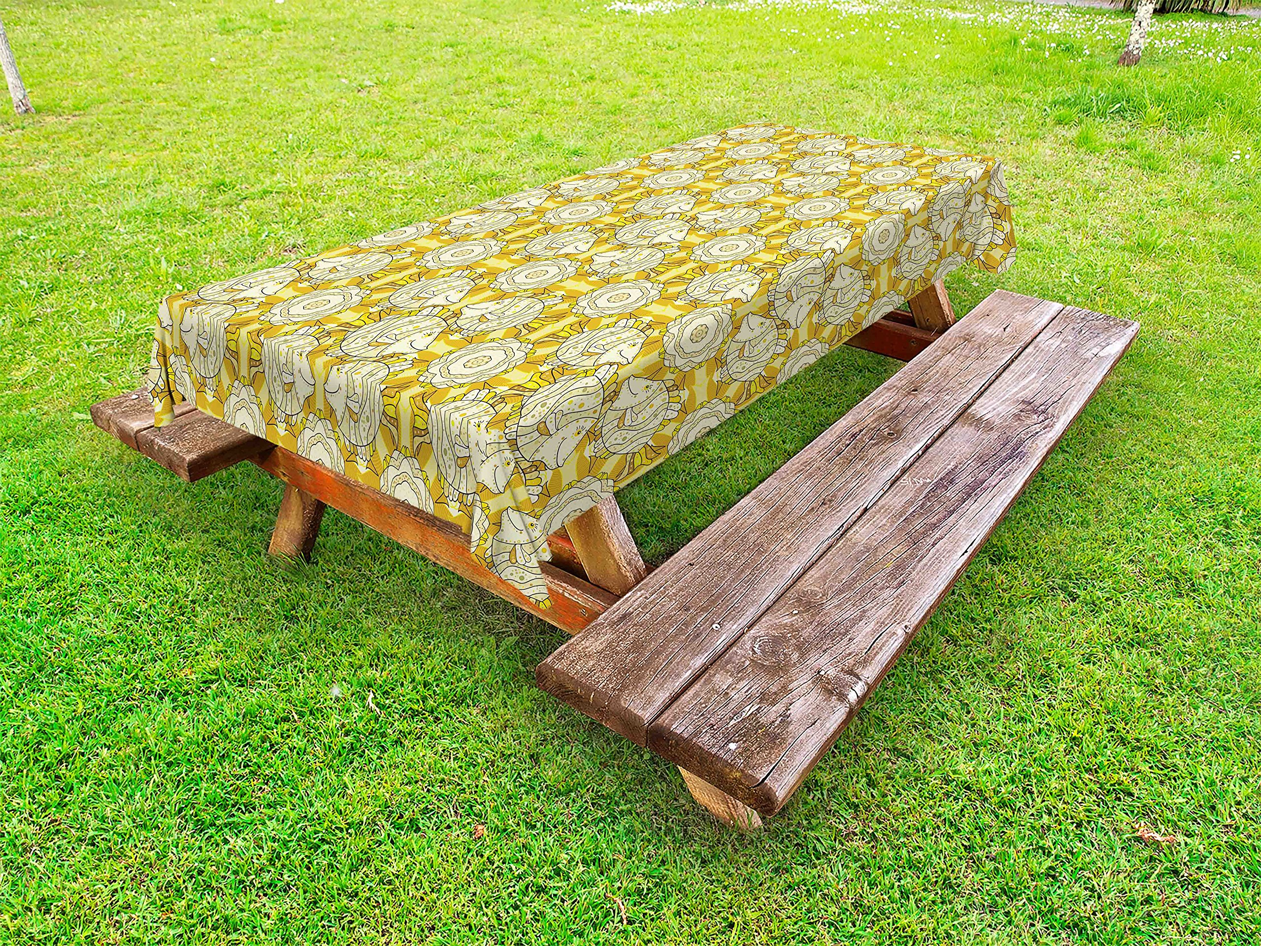 Ambesonne Striped Fish Floral Tablecloth - Washable Picnic & Outdoor Decor 58x120