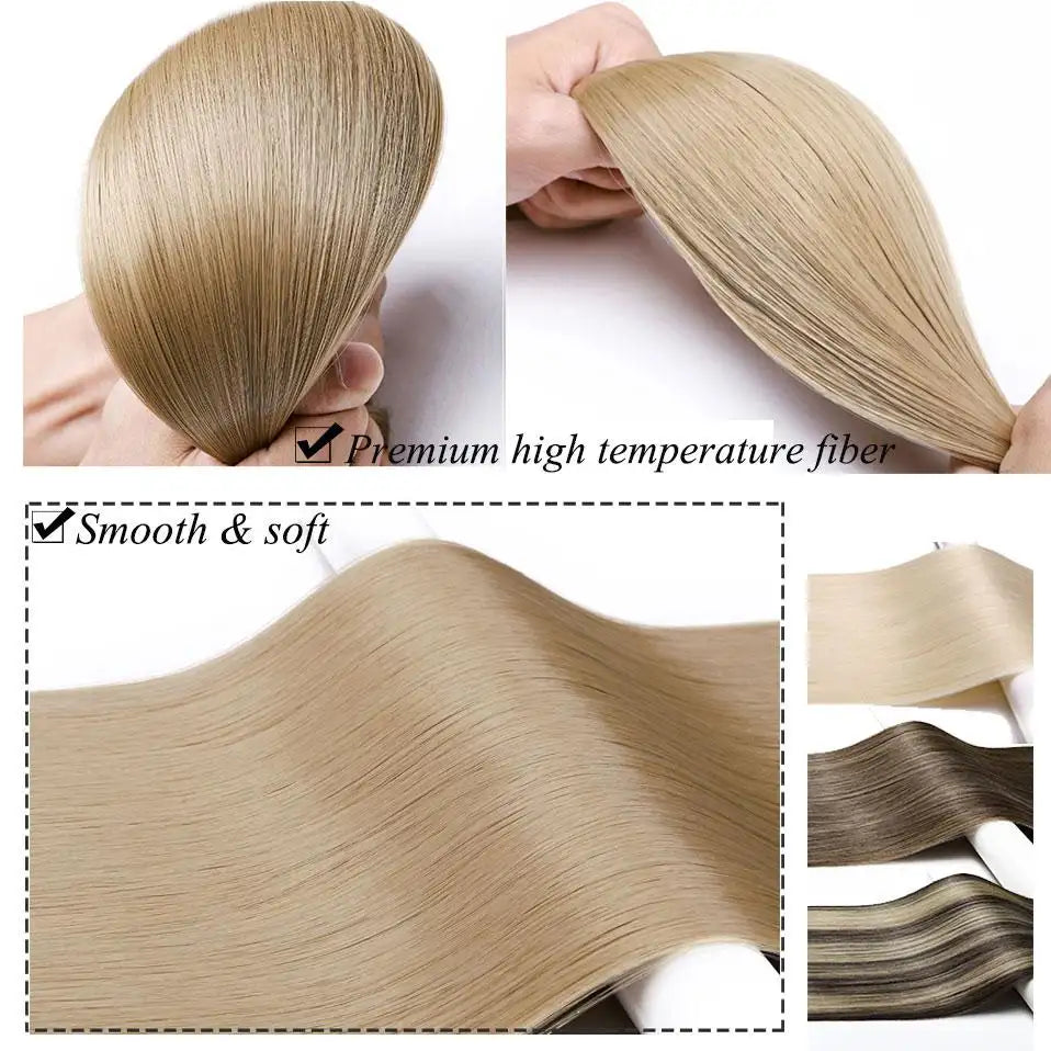 Extra Long Straight 5 Clip-in One Piece Synthetic Hair Extensions - Perfect for Daily Styling, Parties & Special Occasions