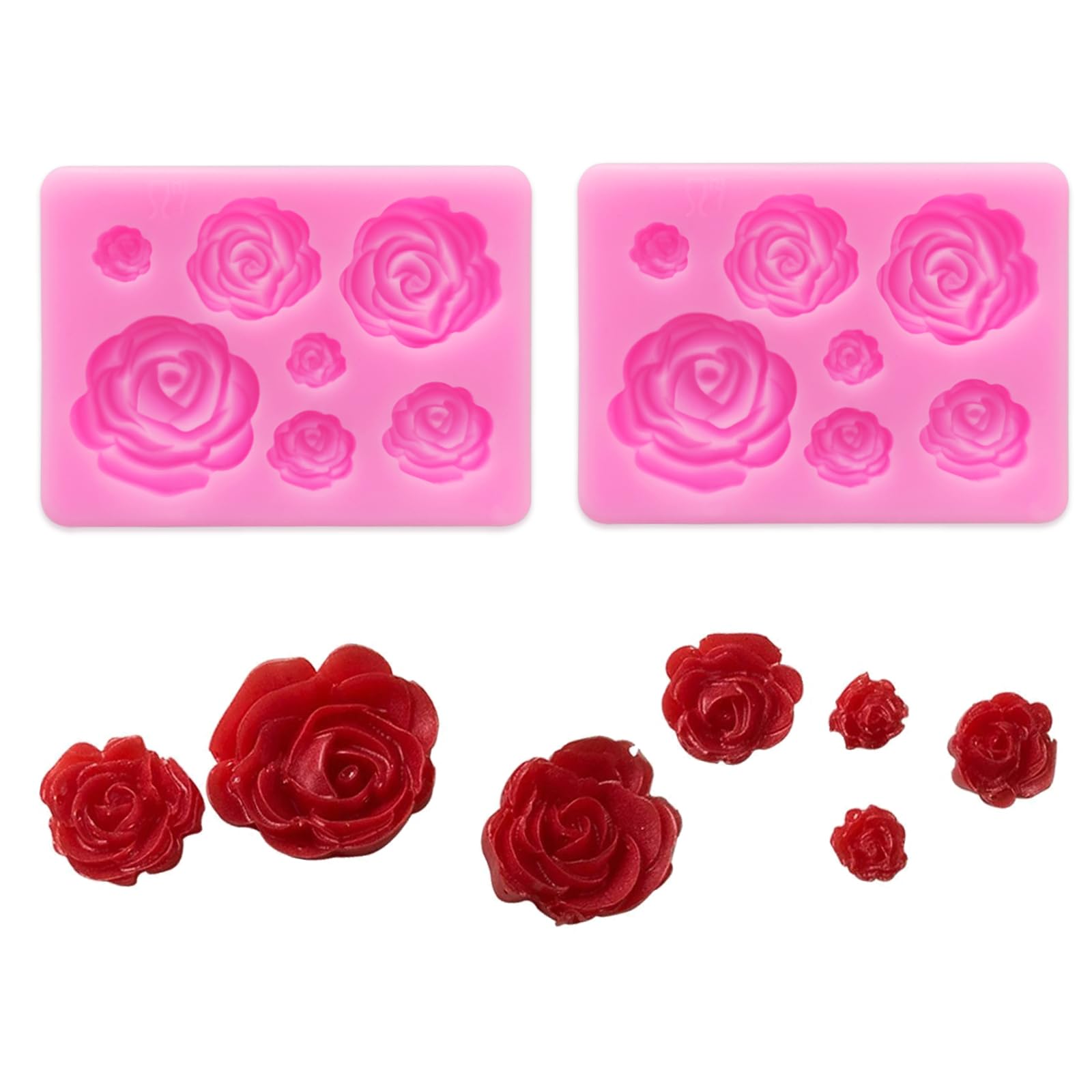 Non-Stick BPA-Free Silicone Rose Mold Set for Baking, Candy, Jelly Pudding, Chocolate & Ice Cubes - 2pcs Wedding Party Decoration & Dessert Making Kit