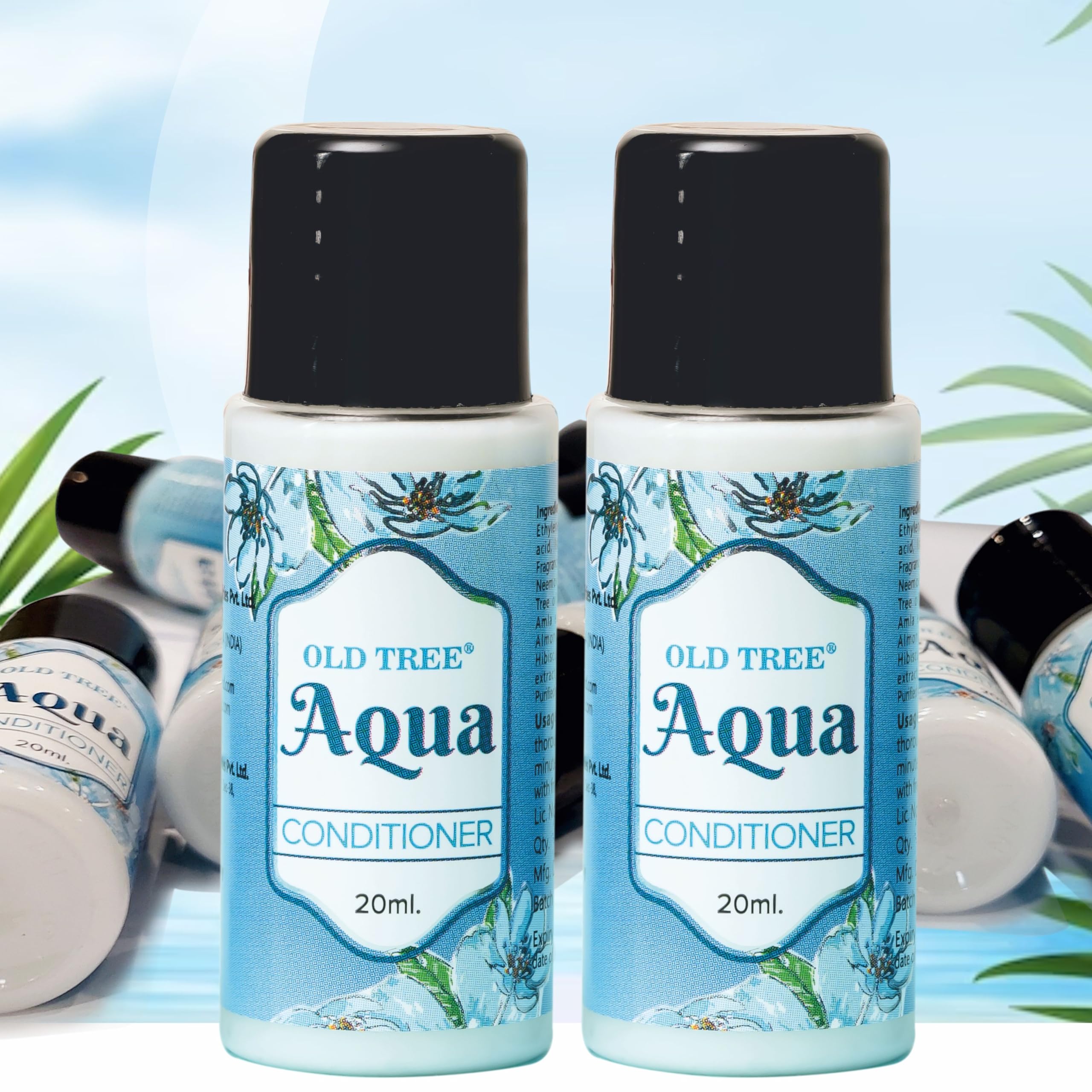Old Tree Aqua Hair Conditioner Travel Size 20ml (Pack of 100) - Moisturizing & Frizz Control for Dry Hair | Hotel Amenities, Guest House Toiletries, Vacation Essentials | Perfect for Travel, Gym, Spa & Hospitality Industry