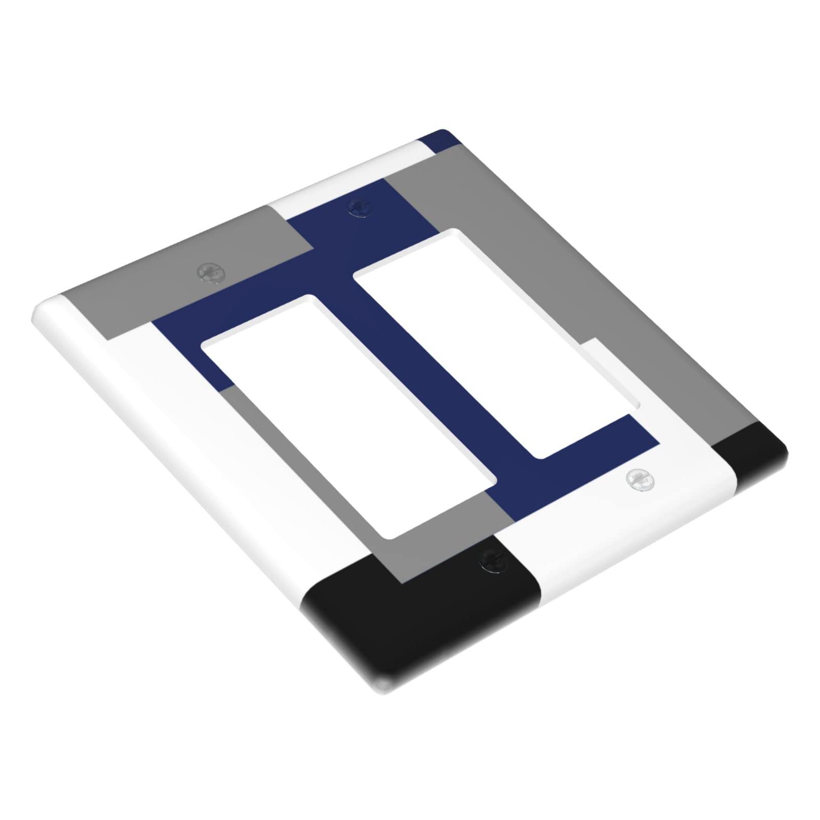Abstract Blue Gray Double Rocker Light Switch Cover - Decorative 2 Gang Wall Plate - Funny Lightswitch Faceplate 4.5 x 4.5 Inch - Perfect for Living Room, Bedroom & Office Decor