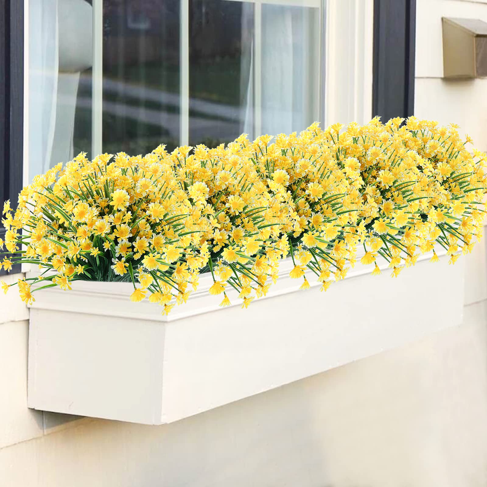 24 Pack Artificial Daisy Flowers Outdoor Fake Flowers - UV Resistant Fade Proof Plastic Garden Decor for Porch, Window Box, Wedding, Party (Yellow) - Perfect for Home, Office & Event Decorations