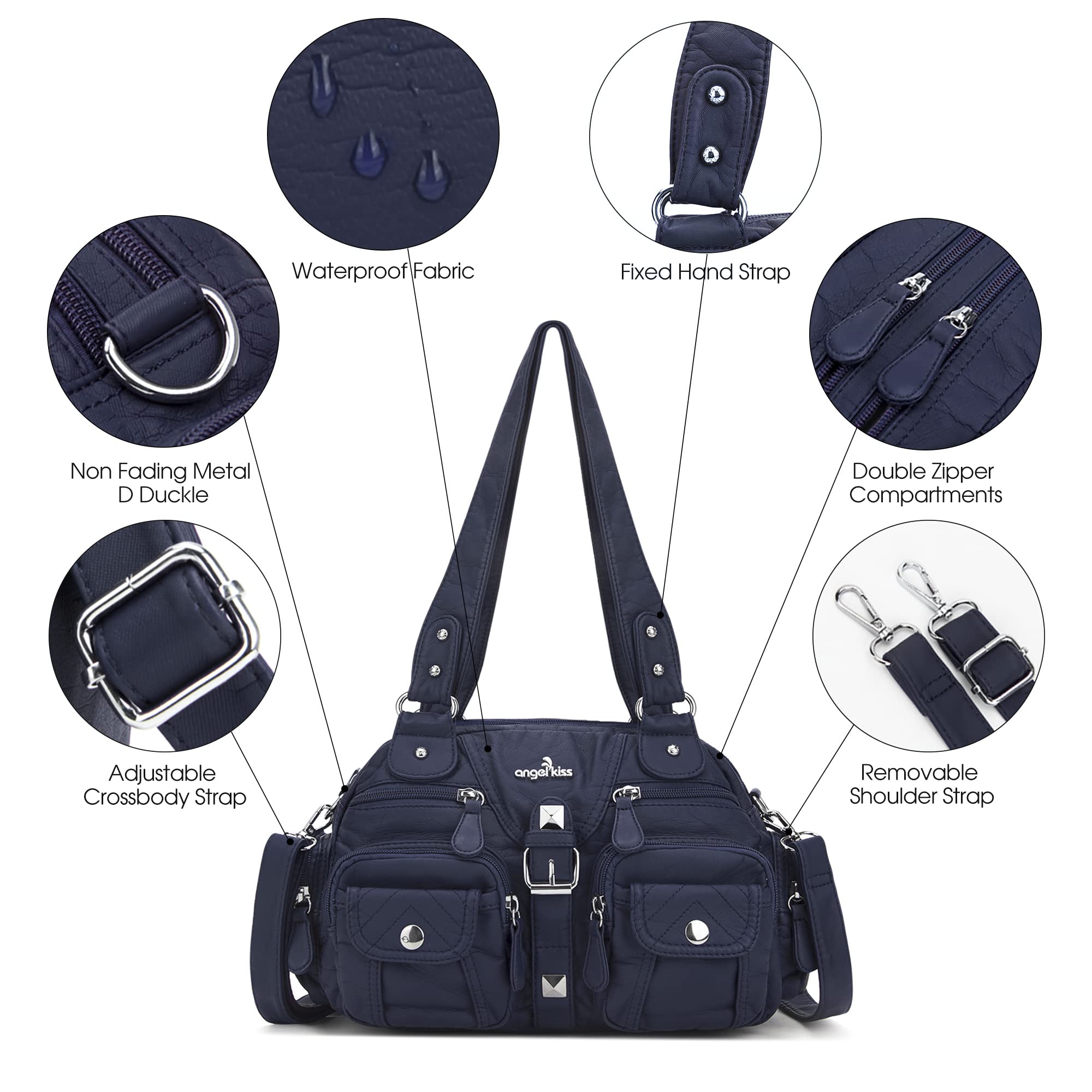 Angel Kiss Women's Hobo Crossbody Shoulder Bag - Multipocket Soft Leather Handbag with Removable Strap | Perfect for Work, Travel & Everyday Use