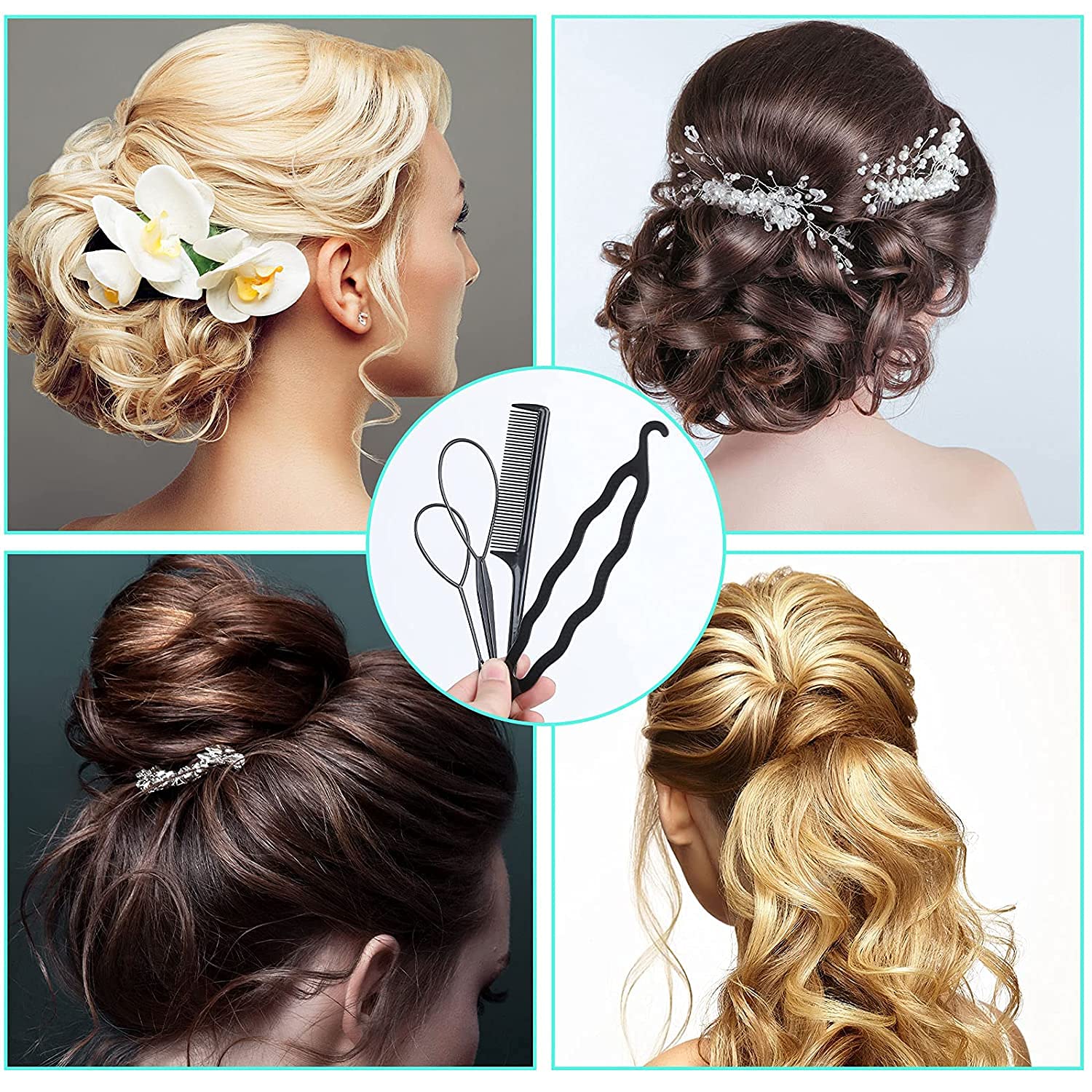 Kidzoo 4-Piece Hair Bun Maker Set - DIY Hair Styling Tools for Women, French Braid Loop & Hair Braiding Accessories (Black) | Perfect for Updos, Ponytails & Everyday Hairstyles