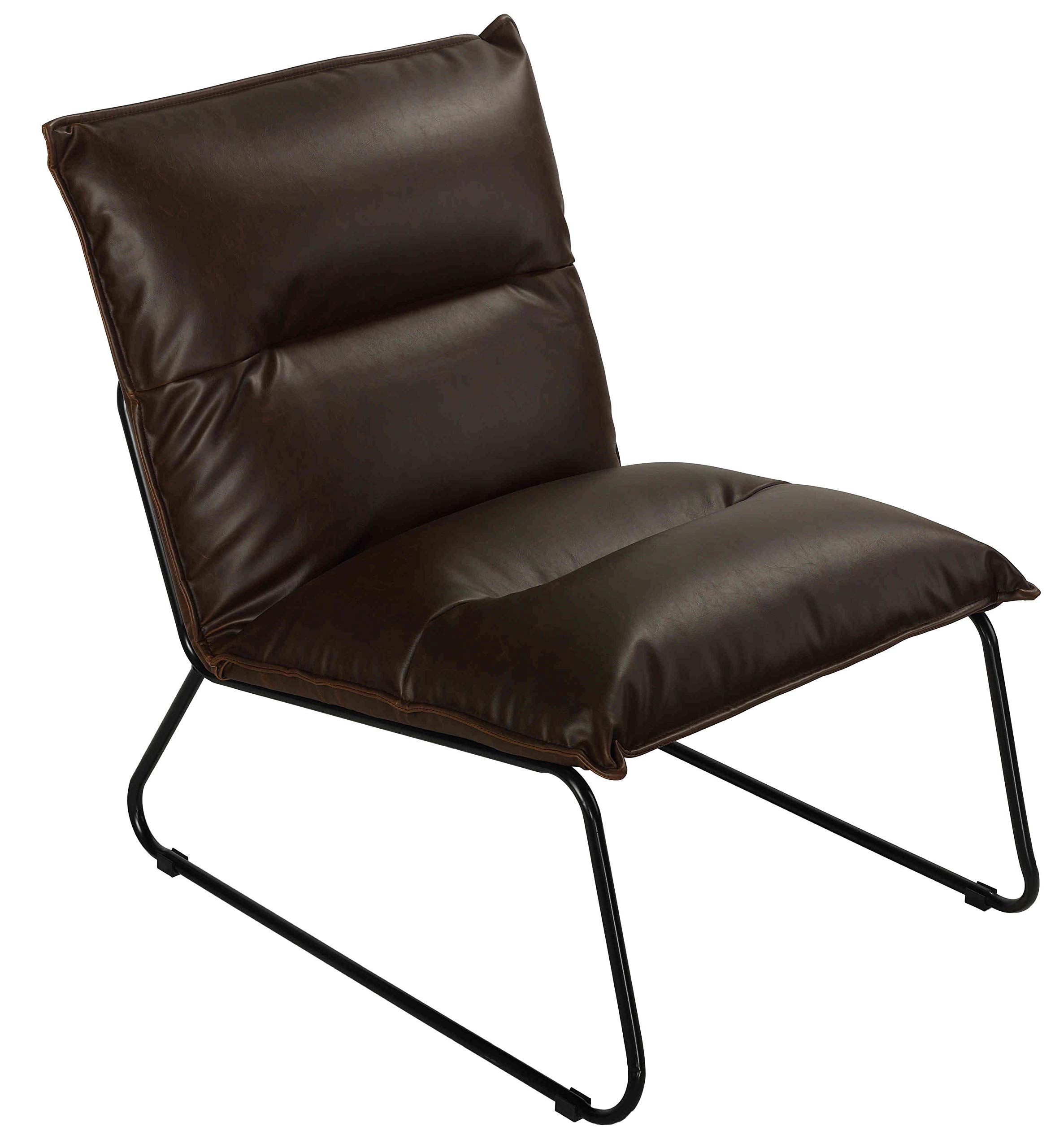 Distressed Brown Faux Leather Havana Accent Chair with Black Metal Legs - Mid-Century Modern Living Room Seating for Home Office & Lounge Areas