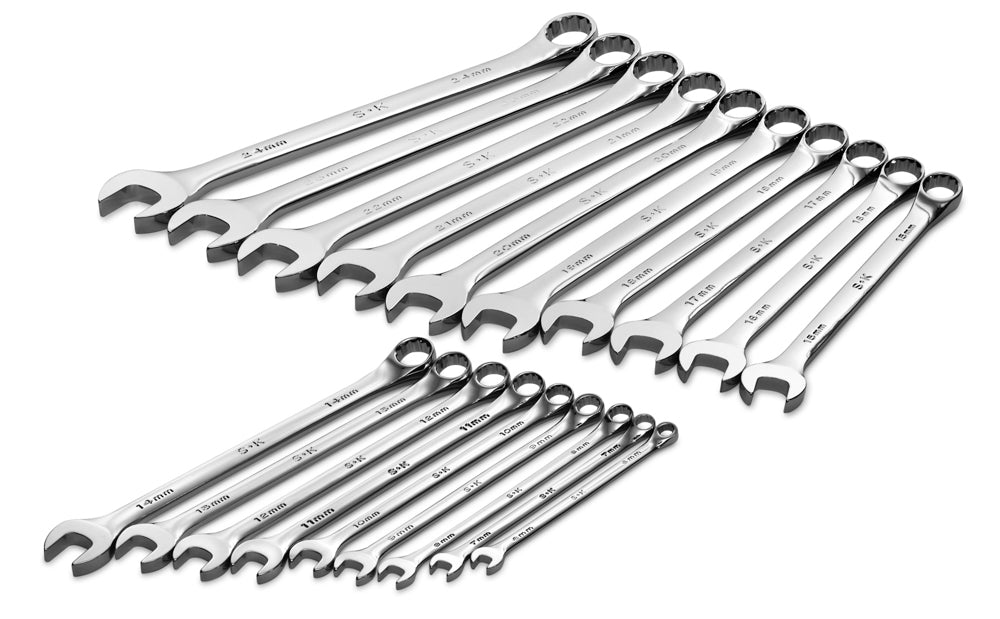 19-Piece 12-Point Metric Long Combination Chrome Wrench Set - Professional Automotive & Home Repair Tool Kit for Mechanics and DIY Projects