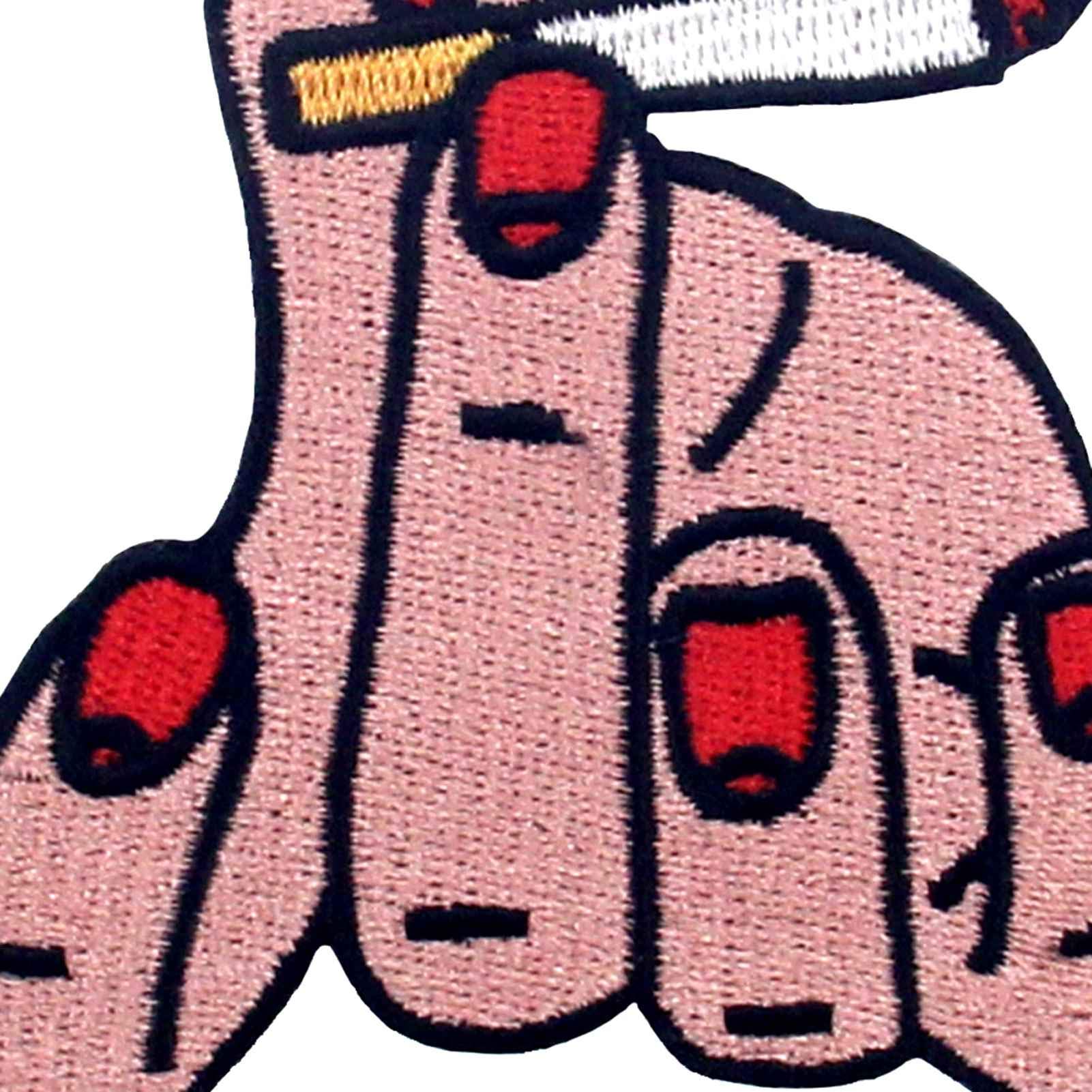 Smoking Style Hand with Cigarette Patch - Embroidered Iron On & Sew On Applique Emblem for Jackets, Hats, Bags DIY Punk Fashion Accessories