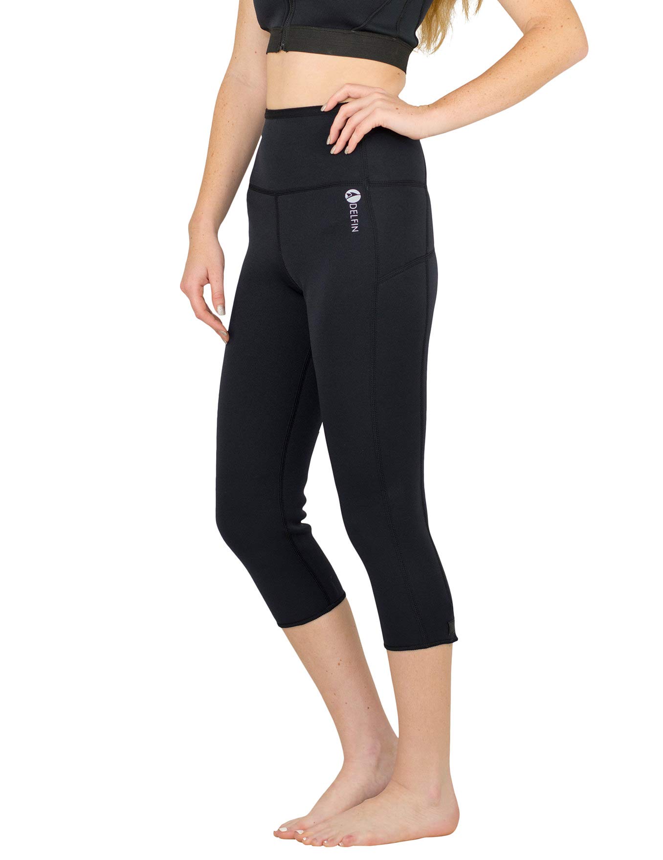 Delfin Spa Women's Neoprene Workout Capris - Thermal Heat Retention, High Waist Yoga Pants for Gym, Running & Fitness Training - Perfect for Cold Weather Workouts & Postpartum Recovery
