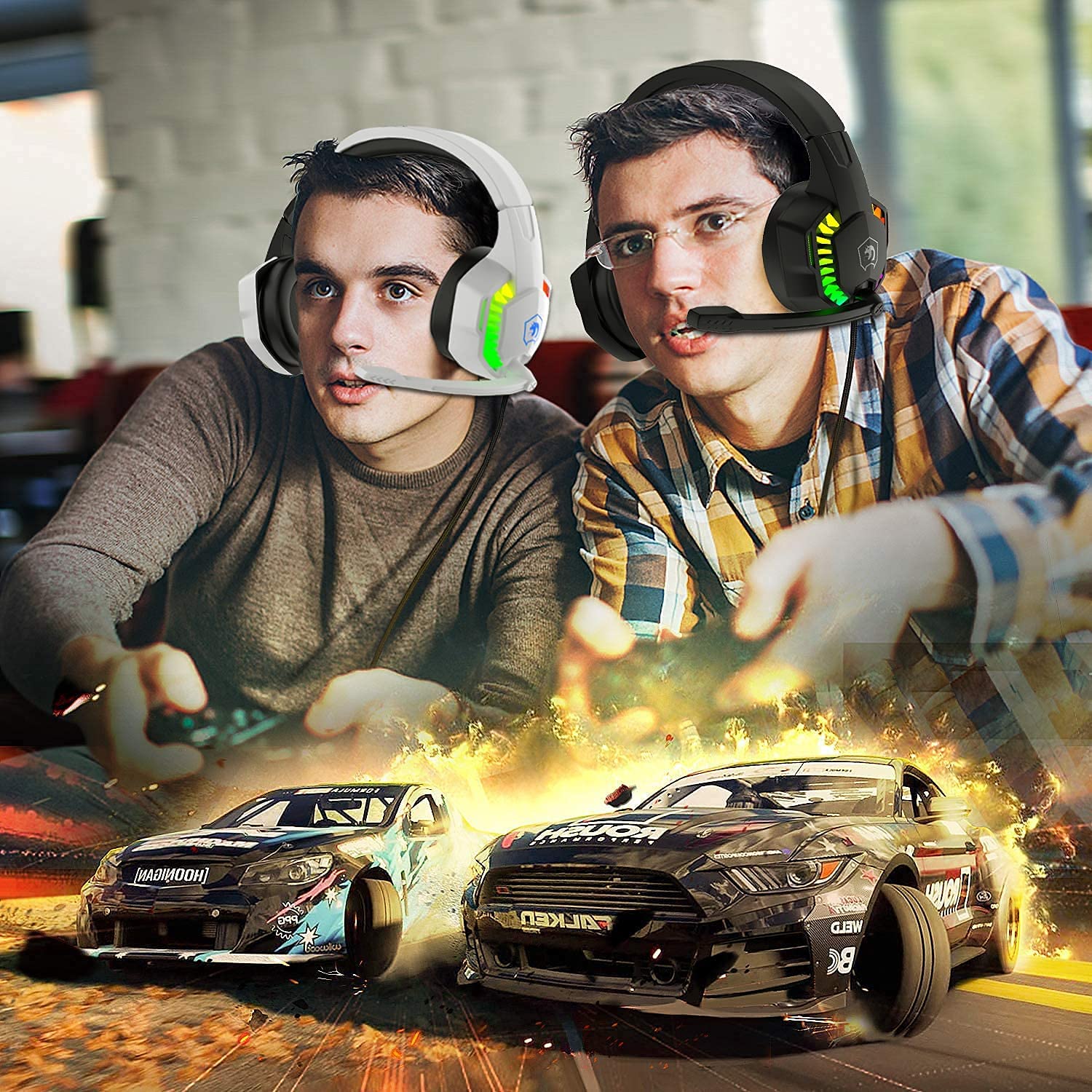 RGB Gaming Headset with Noise-Canceling Mic, Deep Bass & Memory Foam Earcups - Wired Over-Ear Headphones for PS5, Xbox Series X/S, PC, Mac, Switch - Perfect for FPS, Streaming & Music (White)