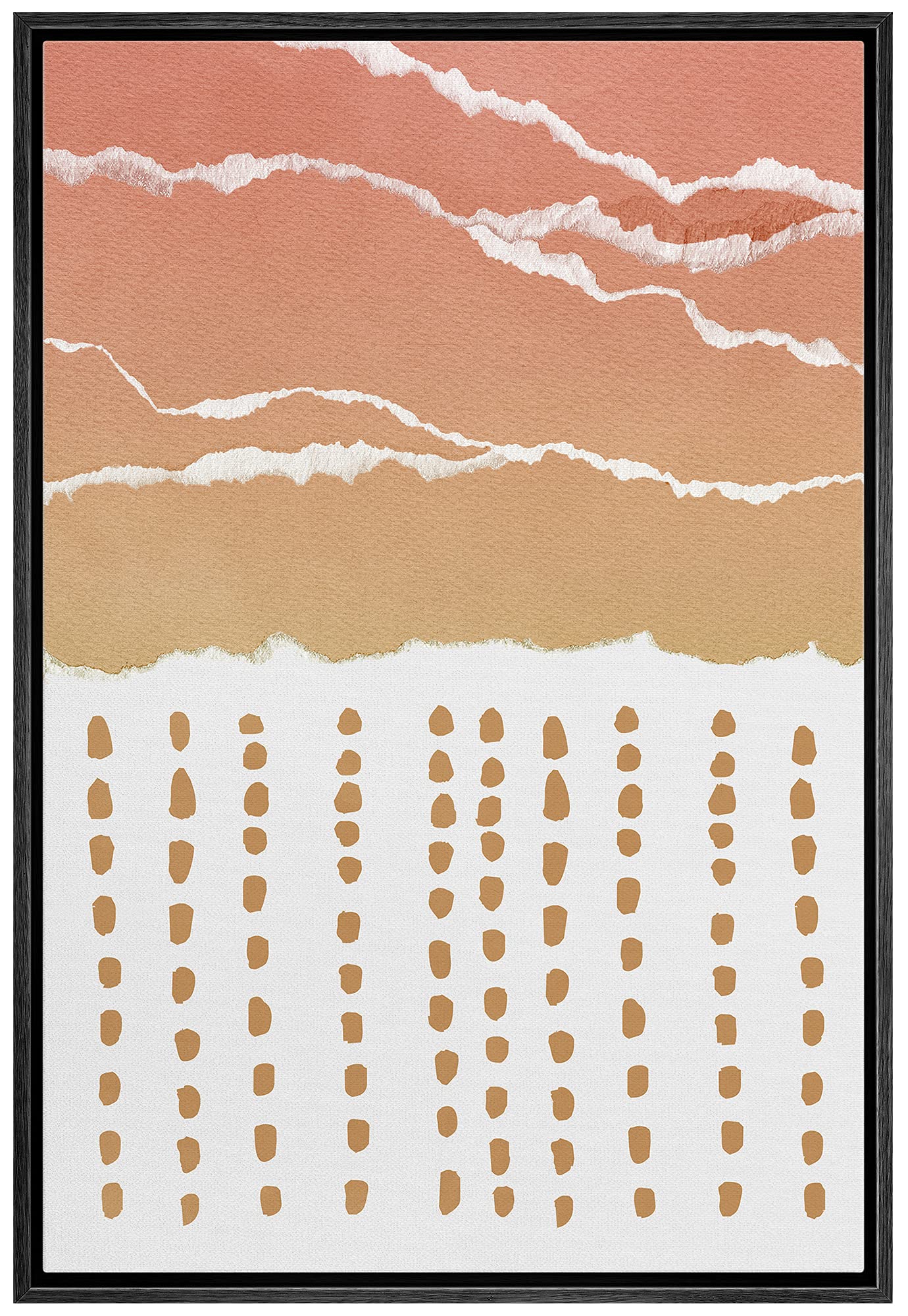IDEA4WALL Framed Canvas Wall Art - Modern Abstract Painting with Pink & Yellow Torn Paper Effect and Dots Pattern, Mid-Century Style Home Decor for Living Room, Bedroom, Office (24x36 Inches, Black Frame) - Perfect for Contemporary Spaces and Gift Giving