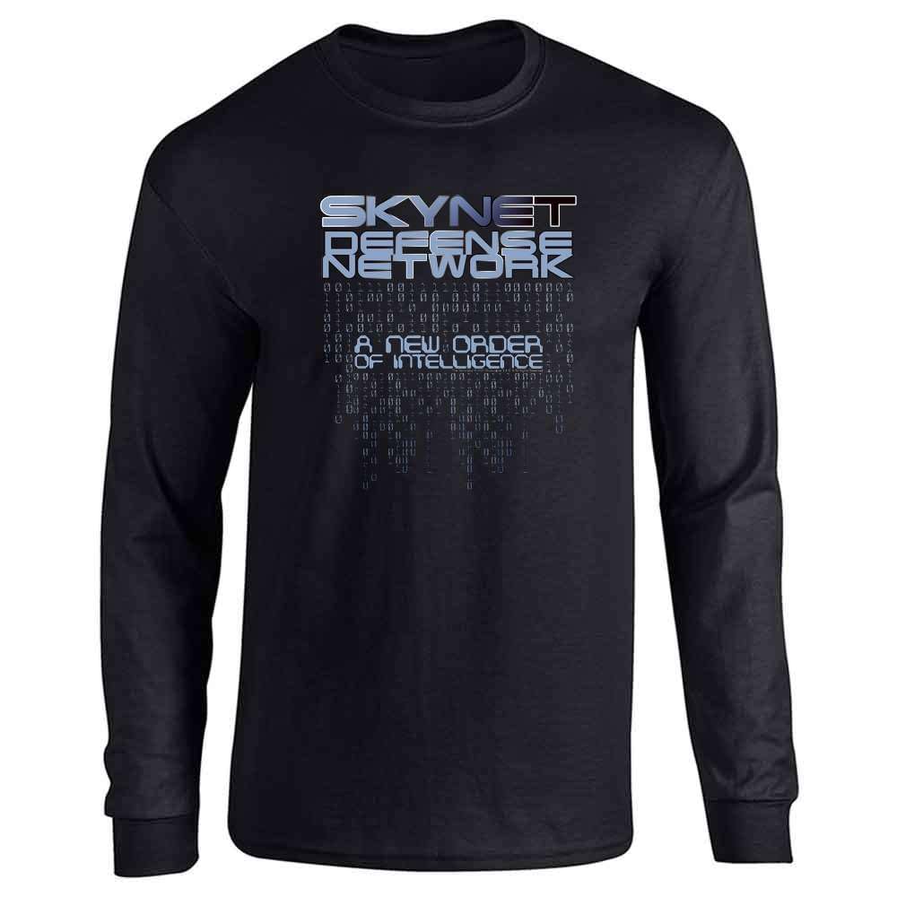 Pop Threads The Terminator Skynet Defense Network Code Graphic Long Sleeve T-Shirt | Vintage Sci-Fi Movie Tee | Casual Wear & Fan Gift