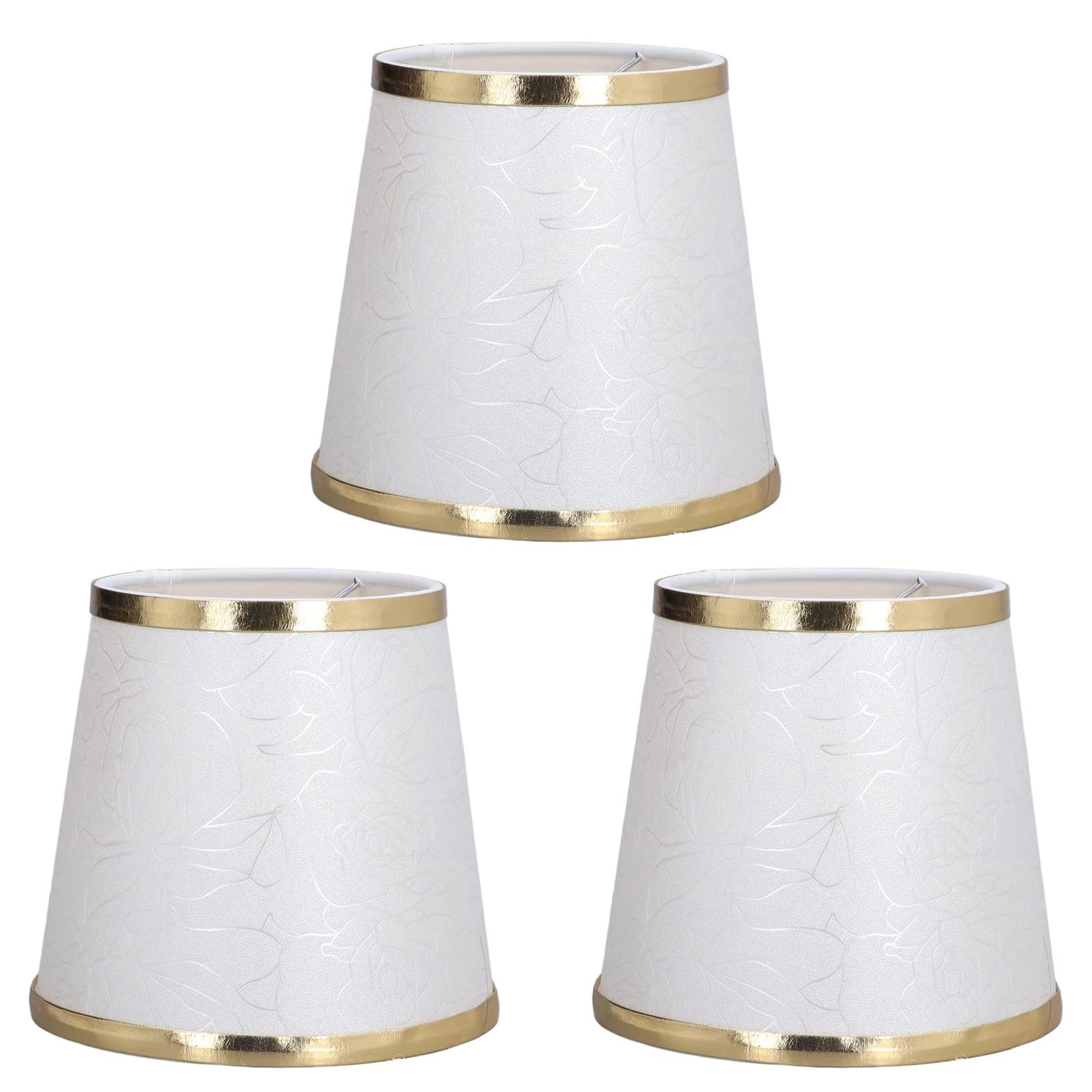 3PCS Golden Edge Drum-Shaped PVC Fabric Lampshades - 5.9 x 5.5 x 4.3 Inch for E14 Table & Floor Lamps - Perfect for Bedroom, Living Room, and Office Lighting Decor