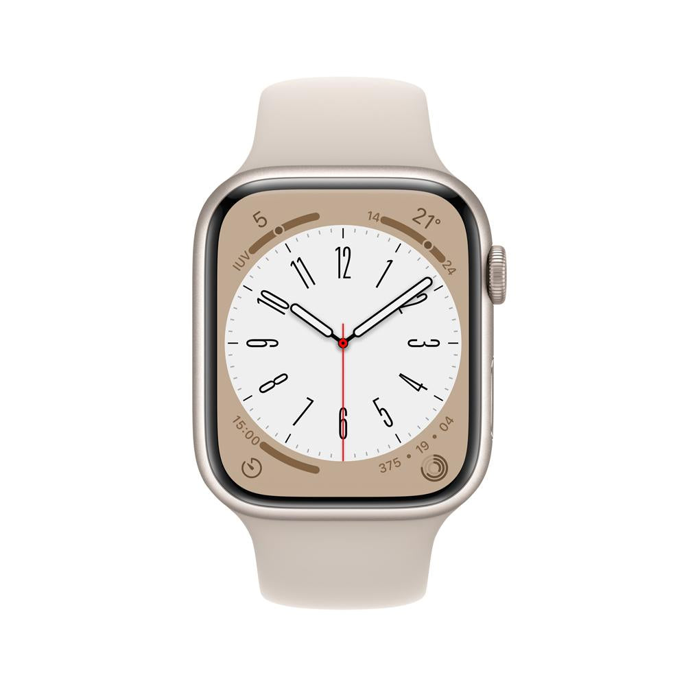 Apple Watch Series 8 (GPS + Cellular) 45mm Aluminum Case in Starlight with White Starlight Sport Band - Perfect for Fitness Tracking, Workouts & Everyday Wear