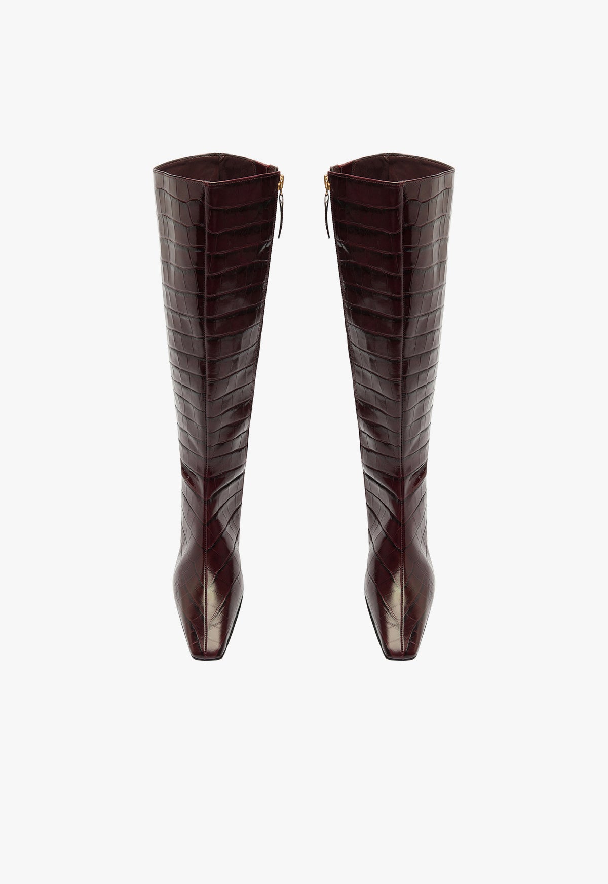 Dellia Up Crocodile Embossed Leather Boots for Women - Mid Heel Height F24 - Stylish Fashion Boots for Office, Party & Night Out