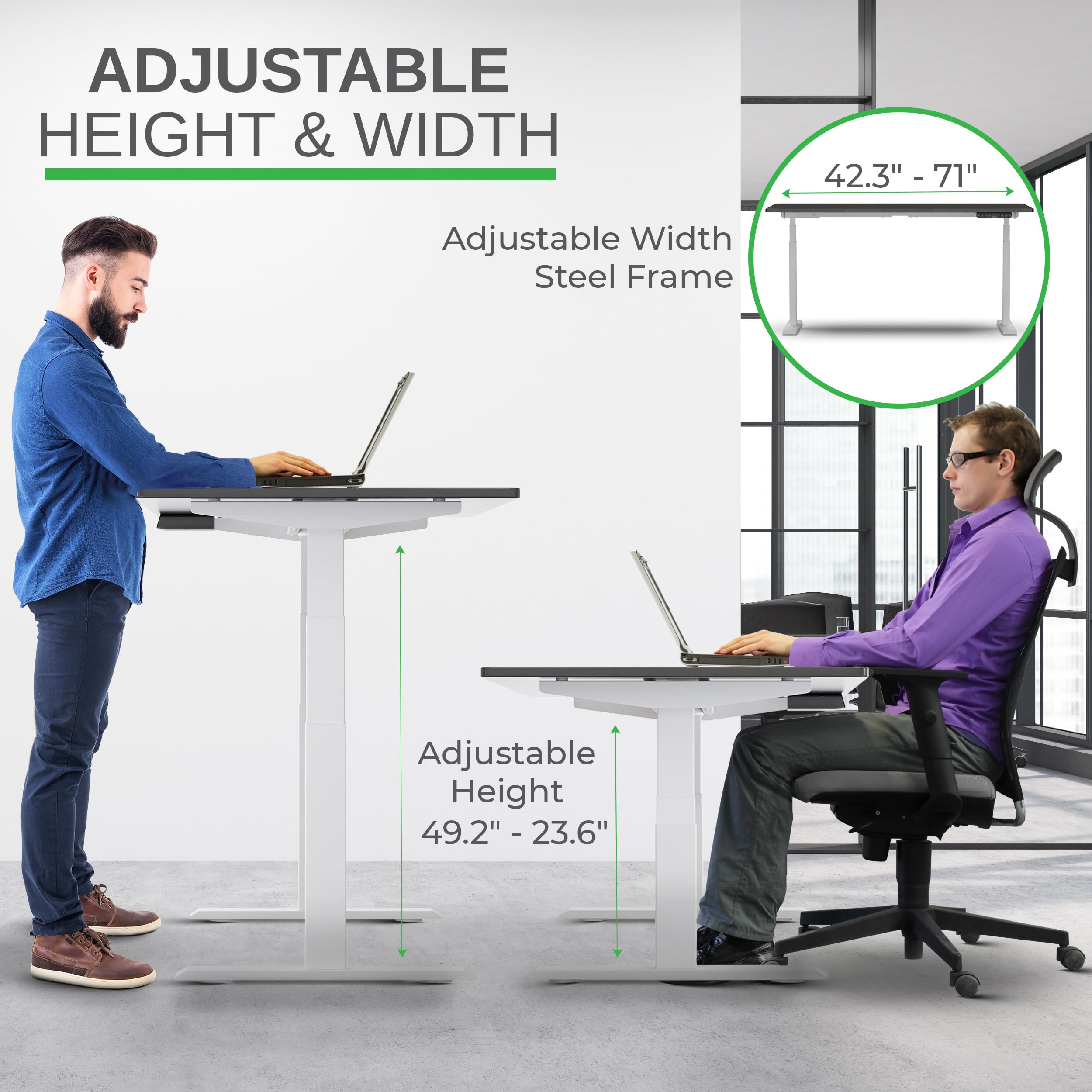 Rise UP Electric Standing Desk - 48x30 Adjustable Height Dual Motor Desk with Black Wood Top | Ergonomic Home Office Desk for Sit Stand Work | Perfect for Remote Work, Gaming & Study