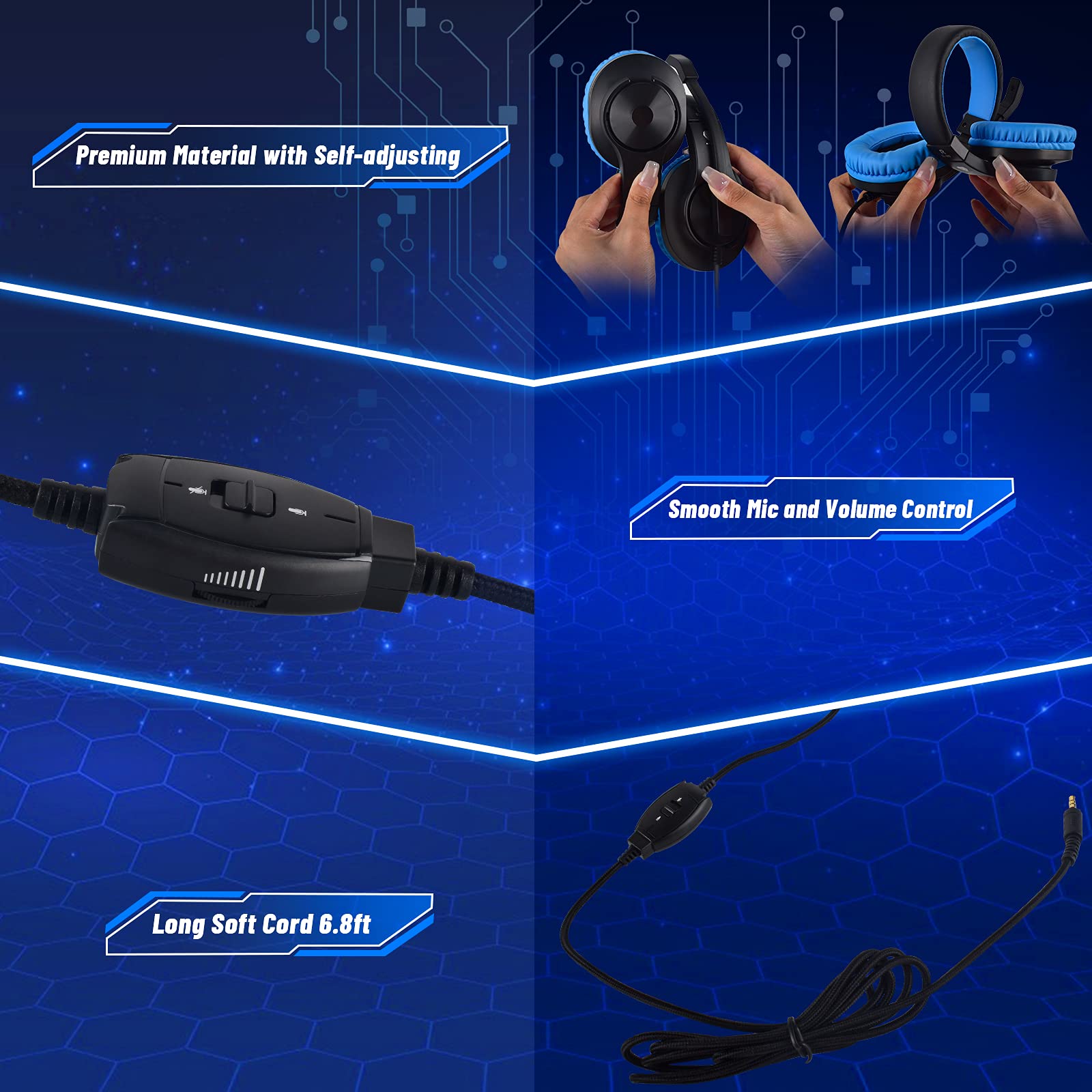DIWUER Gaming Headset with Mic - Noise Cancelling Over-Ear Headphones for Nintendo Switch, Xbox One, PS4, PC, Laptop & Smartphones - 3.5mm Bass Surround Sound (Blue) - Perfect for Gaming, Streaming & Online Meetings