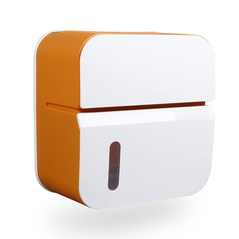 Waterproof Wall-Mounted Toilet Paper Holder - No Punching Bathroom Tissue Storage Box, Kitchen Paper Roll Organizer, Household Toilet Roll Rack (Orange) - Perfect for Bathroom, Kitchen & Office Organization