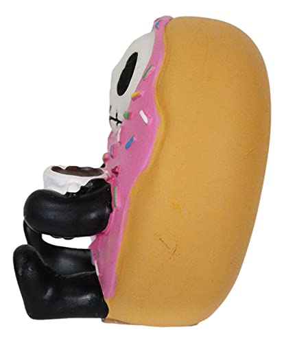 Ebros Gift Furrybones Donatsu Strawberry Sprinkles Donut Skeleton with Milk Figurine - Cute Skull & Bone Collectible for Halloween Decor, Gothic Home Decor, or Kawaii Desk Accessory