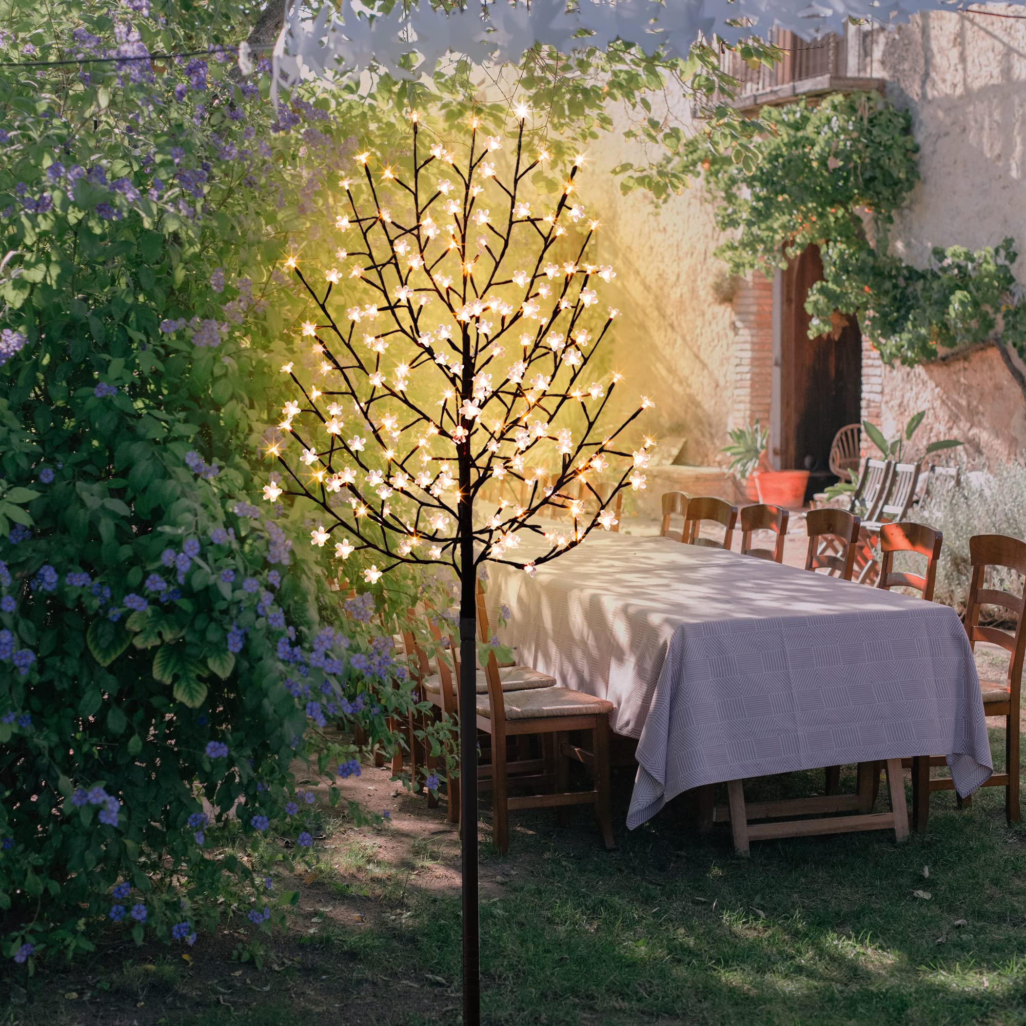FUCHSUN 6FT 200 LED Solar Cherry Blossom Tree Light - Outdoor Waterproof Garden Decor with Warm White Lights for Patio, Yard, Pathway, Wedding, Festival, Christmas Decoration | Perfect for Backyard, Lawn, Porch & Landscape Lighting