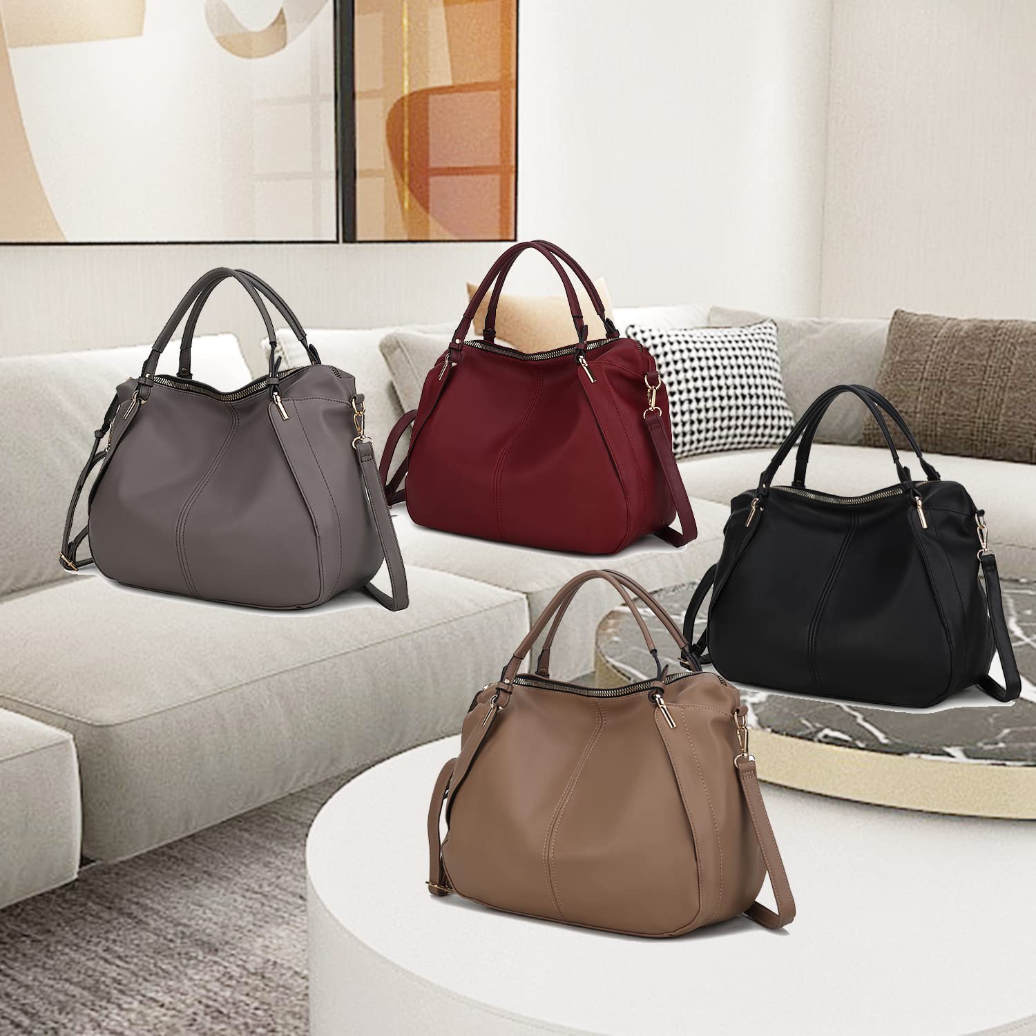 MKF Collection Women's PU Leather Weekender Bag - Stylish Slouchy Shoulder Purse with Top Handle for Travel, Work & Casual Outings