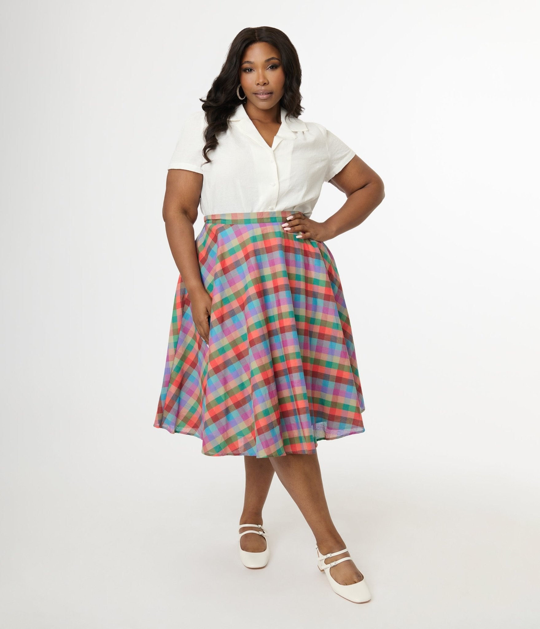 Vintage 1950s Plus Size Madras Plaid Cotton Swing Skirt - Magnolia Place Sally Skirt in Multicolor | Perfect for Retro Outfits, Tea Parties & Rockabilly Fashion