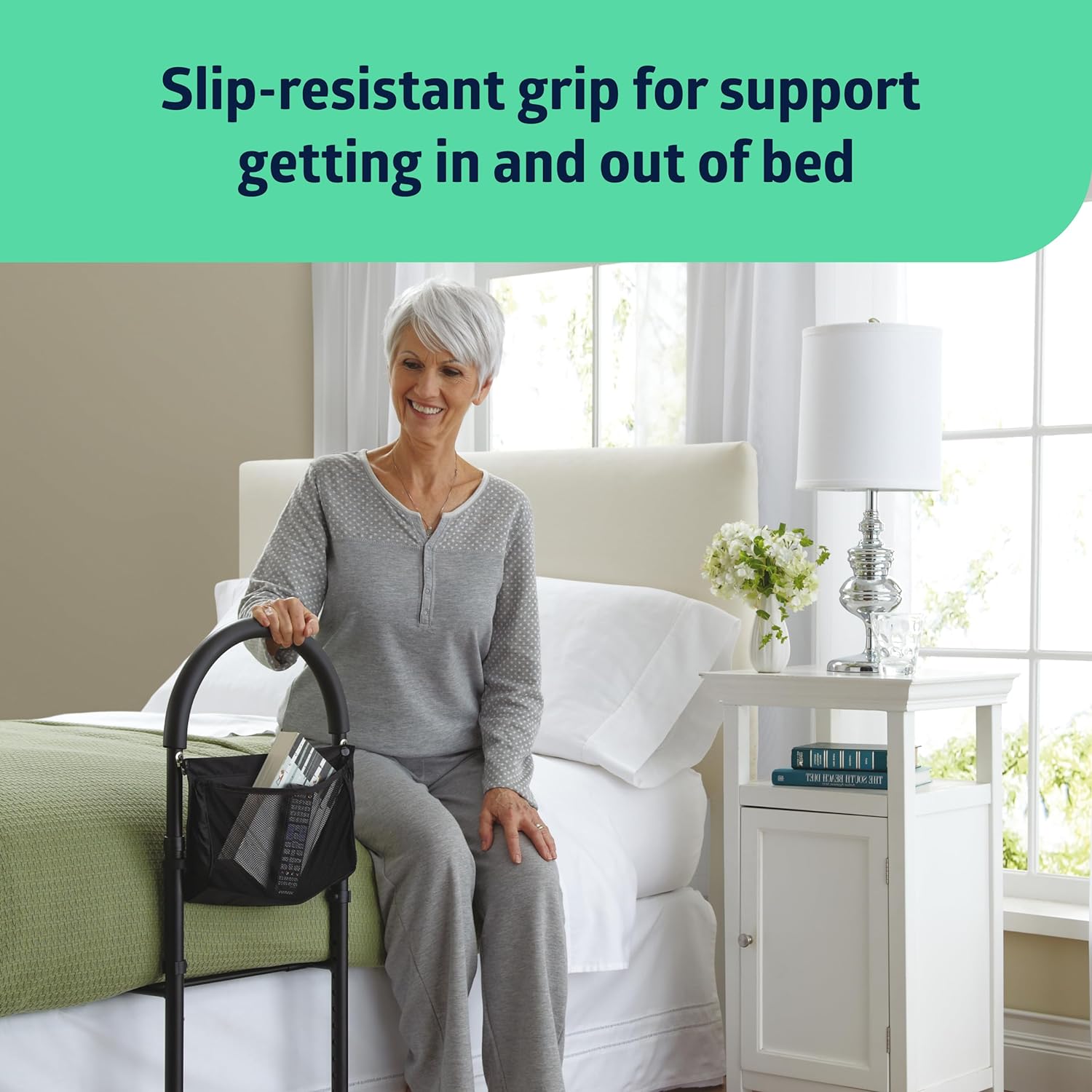 Adjustable Bed Assist Bar for Elderly & Disabled - Sturdy Support Rail for Safe Transfer, Sitting & Standing - Home & Hospital Use