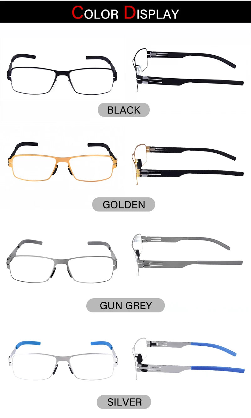 Aimee Men's Full Rim Square Screwless Stainless Steel Eyeglasses Frame 1139 - Lightweight Durable Glasses for Work, Reading & Everyday Use