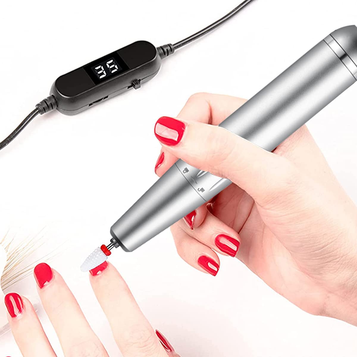 MAYCREATE® Professional 30000 RPM USB Nail Drill Machine with Drill Bits - Adjustable Speed Electric Manicure Pedicure Tool for Gel Nails, Acrylics & Nail Art | Portable Salon-Grade Nail Drill for Home & Professional Use