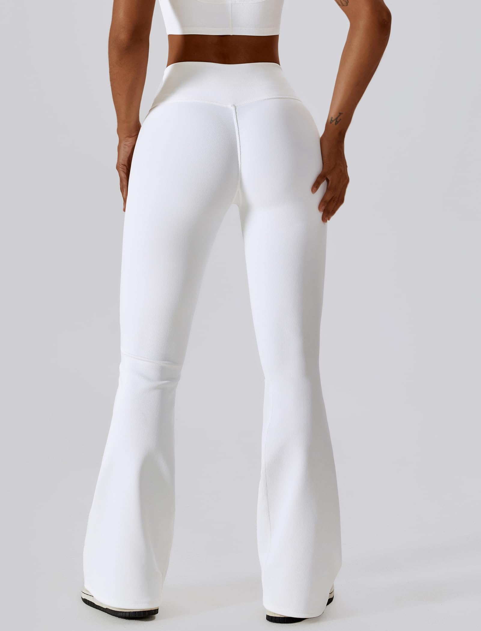 ABOCIW Women's High Waisted Crossover Ribbed Flare Leggings - Bootcut Yoga Pants with Tummy Control for Gym, Workout & Everyday Wear