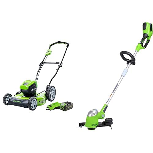 Greenworks 40V 19-Inch Brushless Lawn Mower with 13-Inch Cordless String Trimmer/Edger, Includes 5.0Ah Battery & USB Charger - Perfect for Small to Medium Yards, Lawn Care & Landscaping