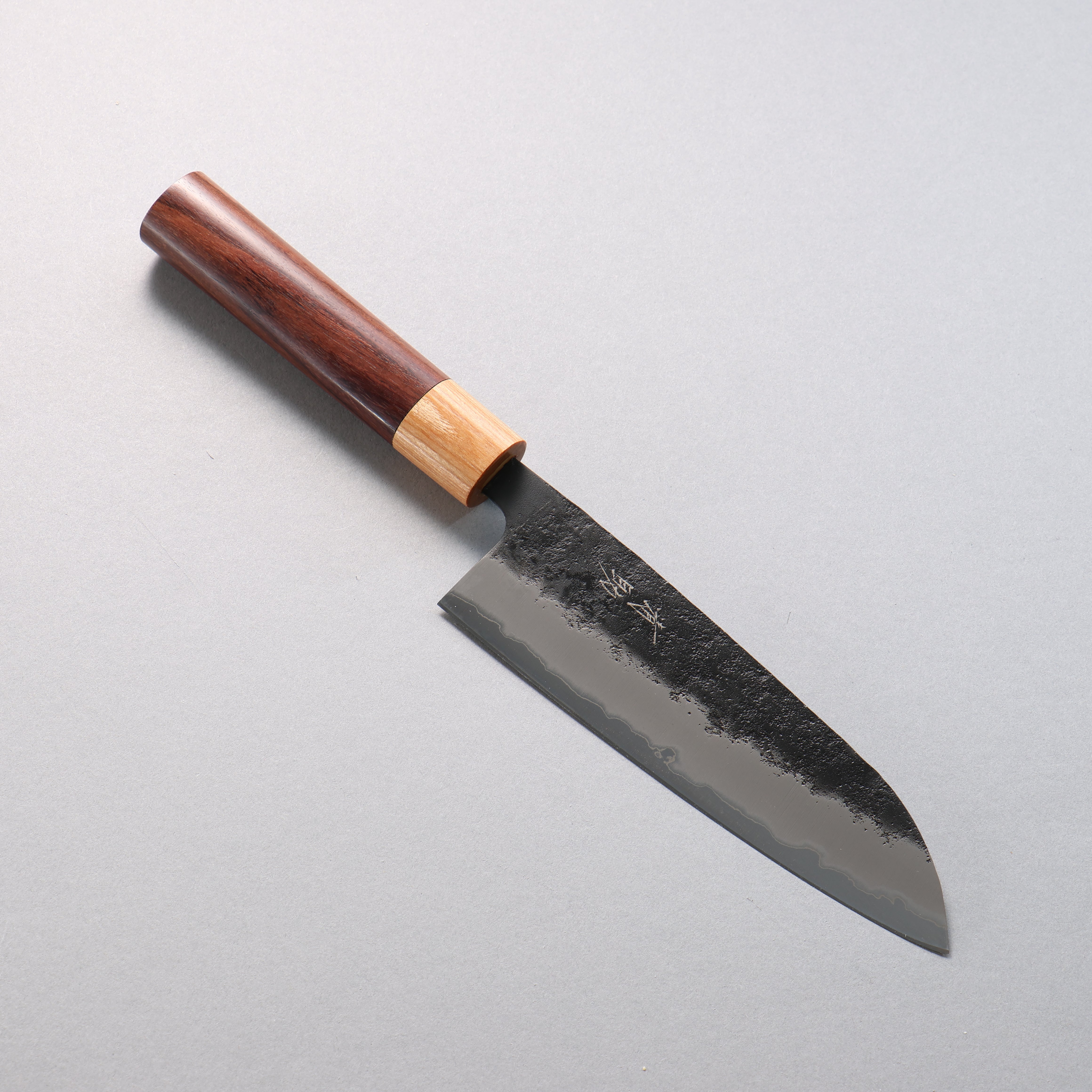 Premium Seisuke Blue Super Black Nashiji Santoku Knife 170mm - Japanese Chef Knife with Rosewood Handle & White Pakka Wood Ferrule - Perfect for Slicing, Dicing & Chopping Vegetables, Meat & Fish