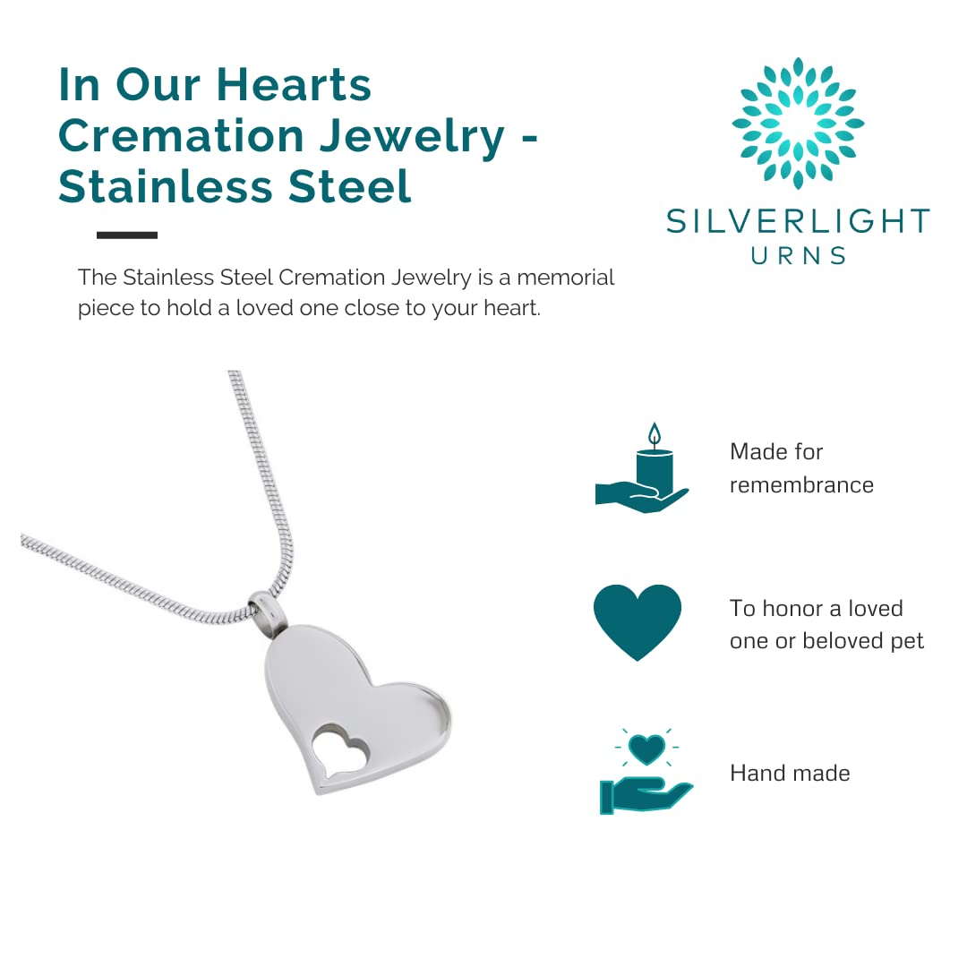 Stainless Steel Cremation Jewelry for Ashes - In Our Hearts Pendant Memorial Keepsake | Perfect for Honoring Loved Ones at Funerals, Memorial Services & Everyday Wear