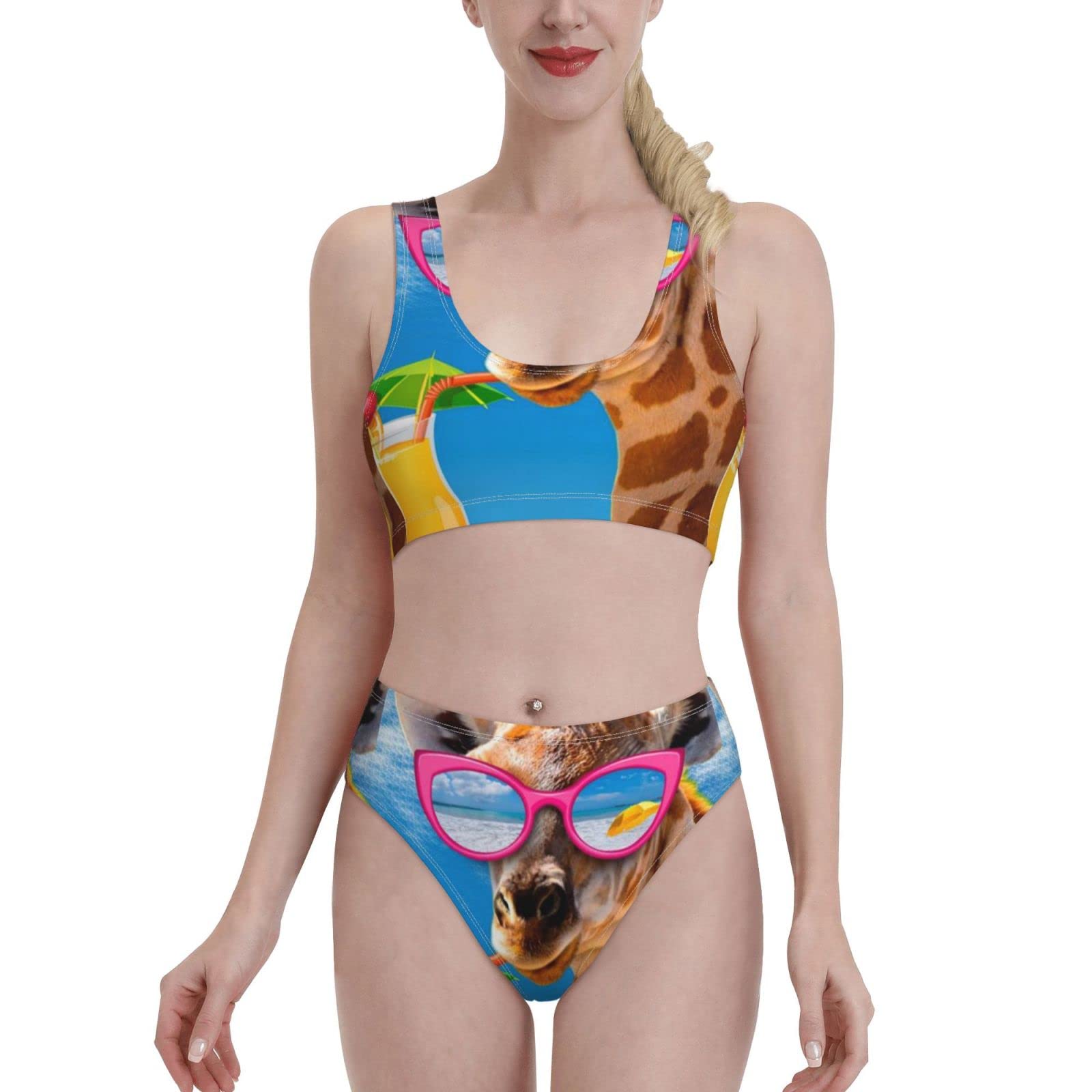 BTGVGSE Women's 2 Piece U Neck Bikini Set - Giraffe Print Swimwear, Bathing Suit for Beach & Pool | Summer Vacation, Tropical Getaway, Swim Party