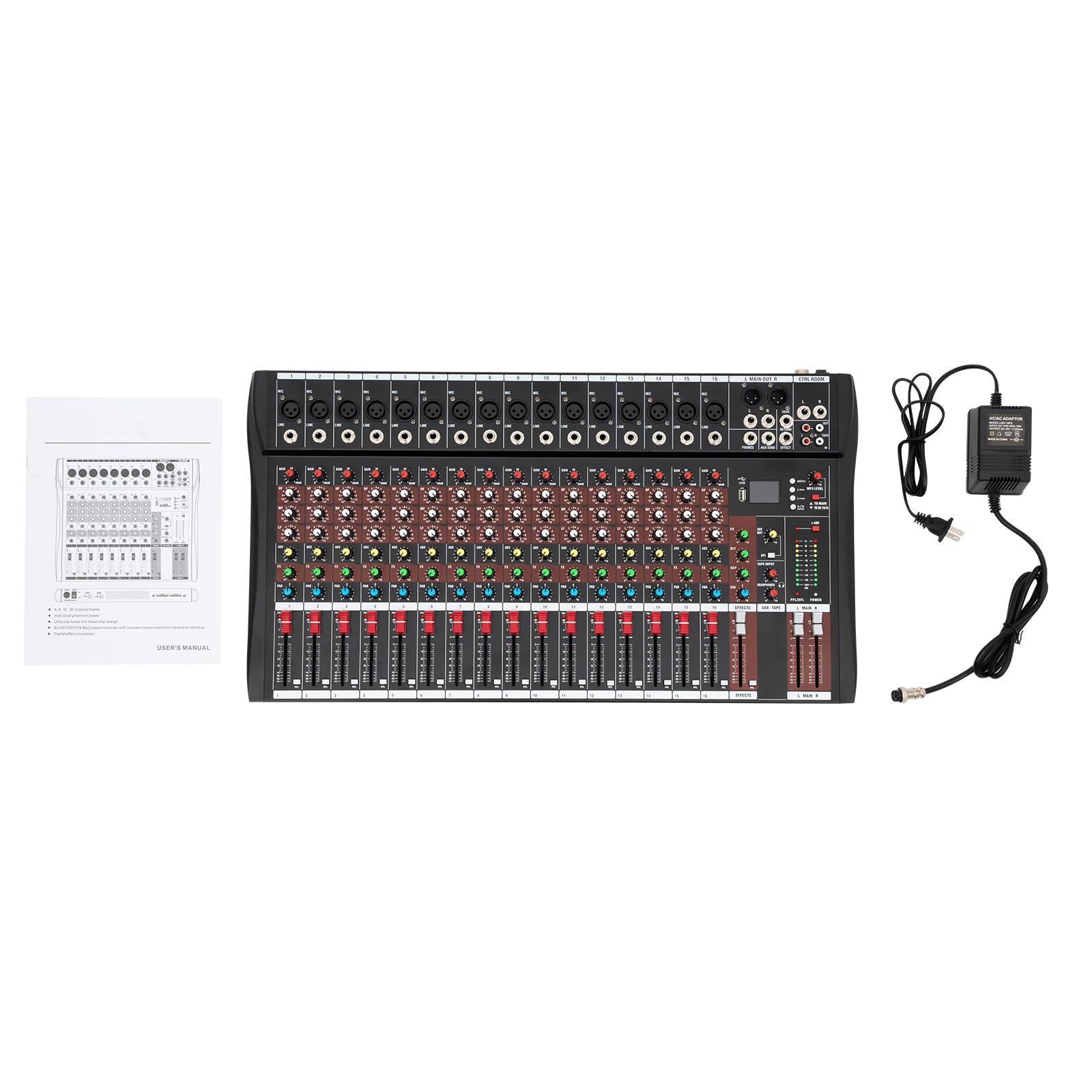 16 Channel Professional Audio Mixer with Bluetooth & USB - DJ Sound Mixing Console for Live Stage, Studio & Home Use - Perfect for Beginners & Professionals