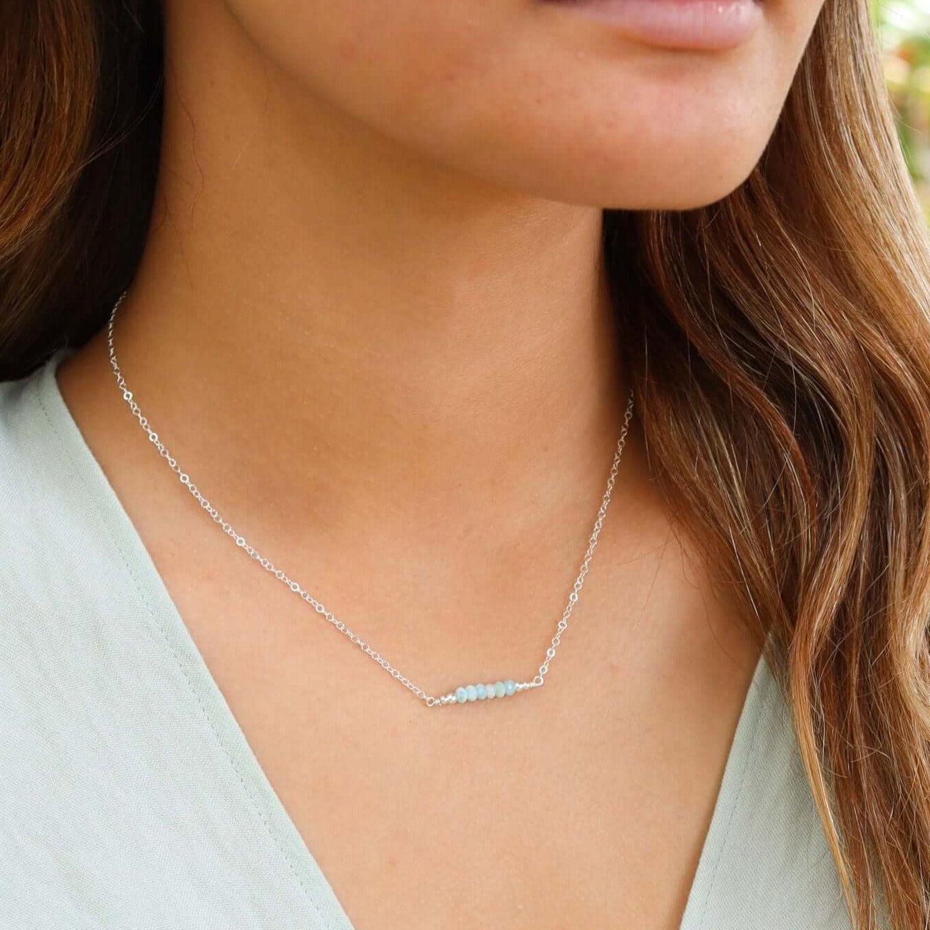 Sparkling Blue Larimar Faceted Bead Bar Necklace - Handmade Gemstone Jewelry for Women, Healing Crystal Pendant Necklace | Perfect for Meditation, Yoga, Gifts & Boho Fashion