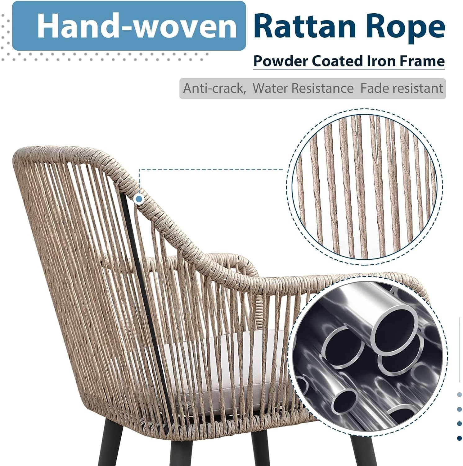 JOIVI 4-Piece Outdoor Patio Dining Chairs Set - Woven Rattan Wicker Chairs with Armrests & Cushions, Sturdy Iron Frame - Perfect for Garden, Backyard, Lawn, Poolside, Indoor Dining & Kitchen Use - Beige