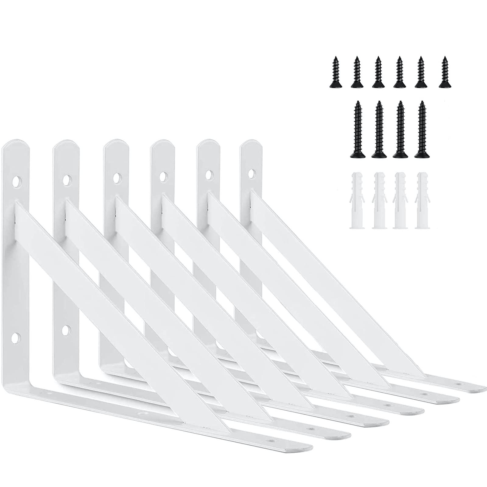 6 Inch Heavy Duty Shelf Brackets - 6 Pack White L Brackets for Floating Shelves, 90 Degree Metal Supports with Screws - Perfect for DIY Home Organization, Kitchen Storage & Wall Shelving Projects