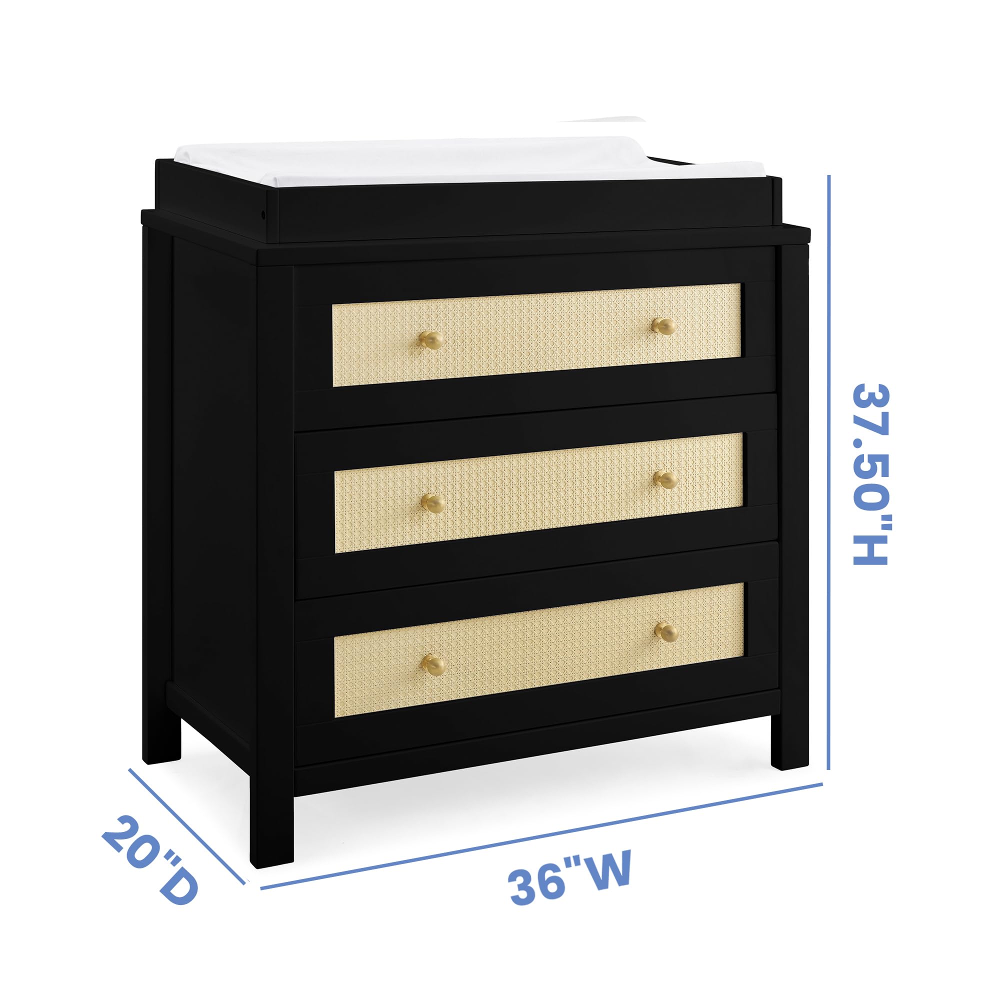 Simmons Kids Theo 3-Drawer Baby Dresser with Changing Table Top | Secure Interlocking Drawers | Black & Textured Almond Finish | Perfect for Nursery Organization & Diaper Changing Station