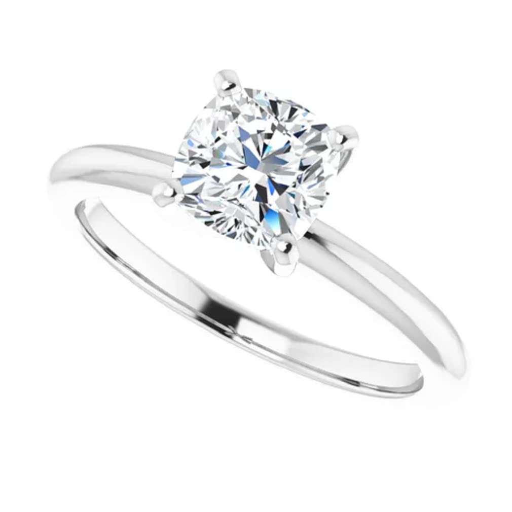 10K Solid White Gold Handmade Engagement Ring - 1 CT Cushion Cut Moissanite Diamond Solitaire Wedding Band for Women - Perfect for Proposals, Anniversaries & Bridal Jewelry Gifts