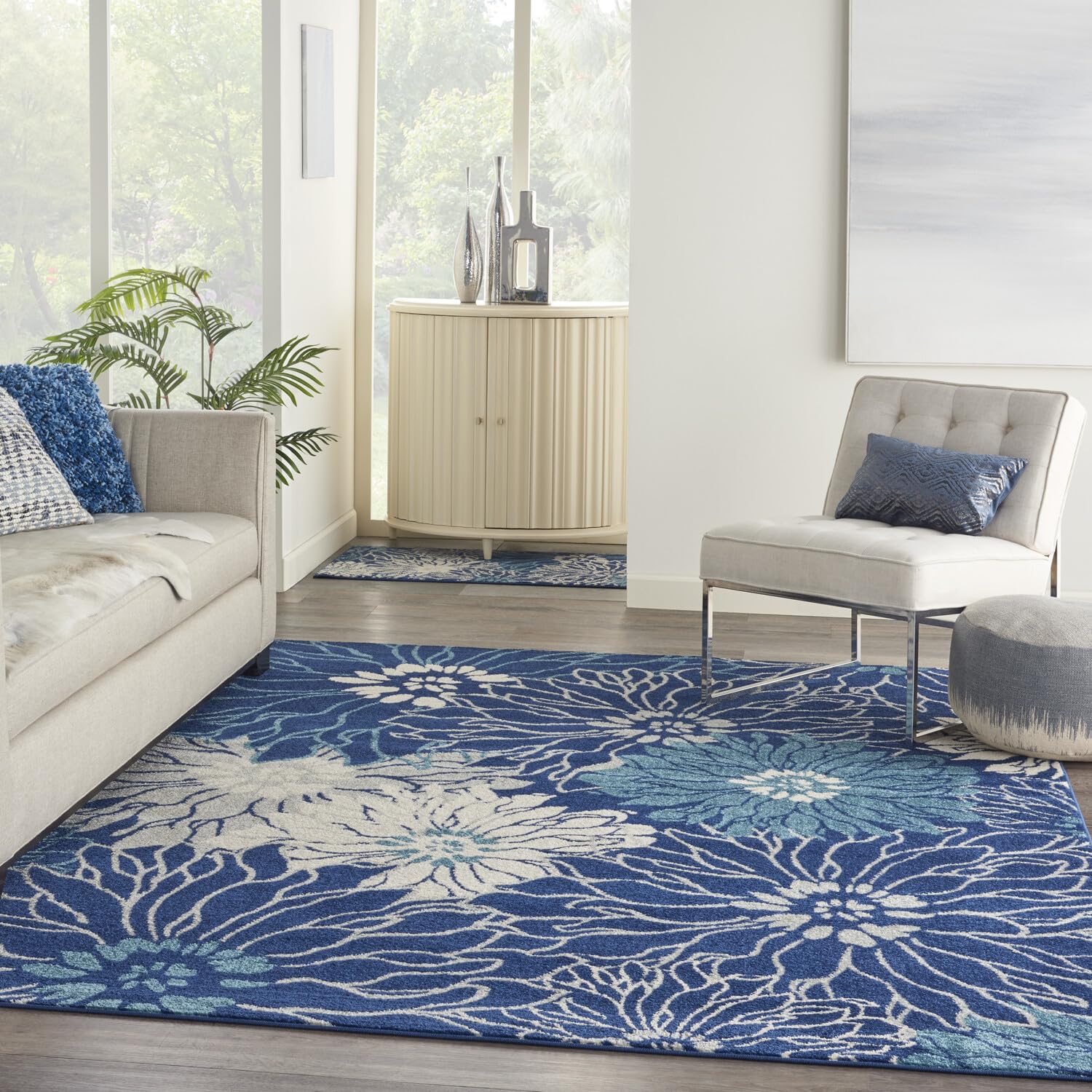 Nourison Passion Navy/Ivory 9' x 12' Floral Farmhouse Area Rug - Easy Cleaning, Non-Shedding, Soft & Durable - Perfect for Bedroom, Living Room, Dining Room & Kitchen Decor (9x12)