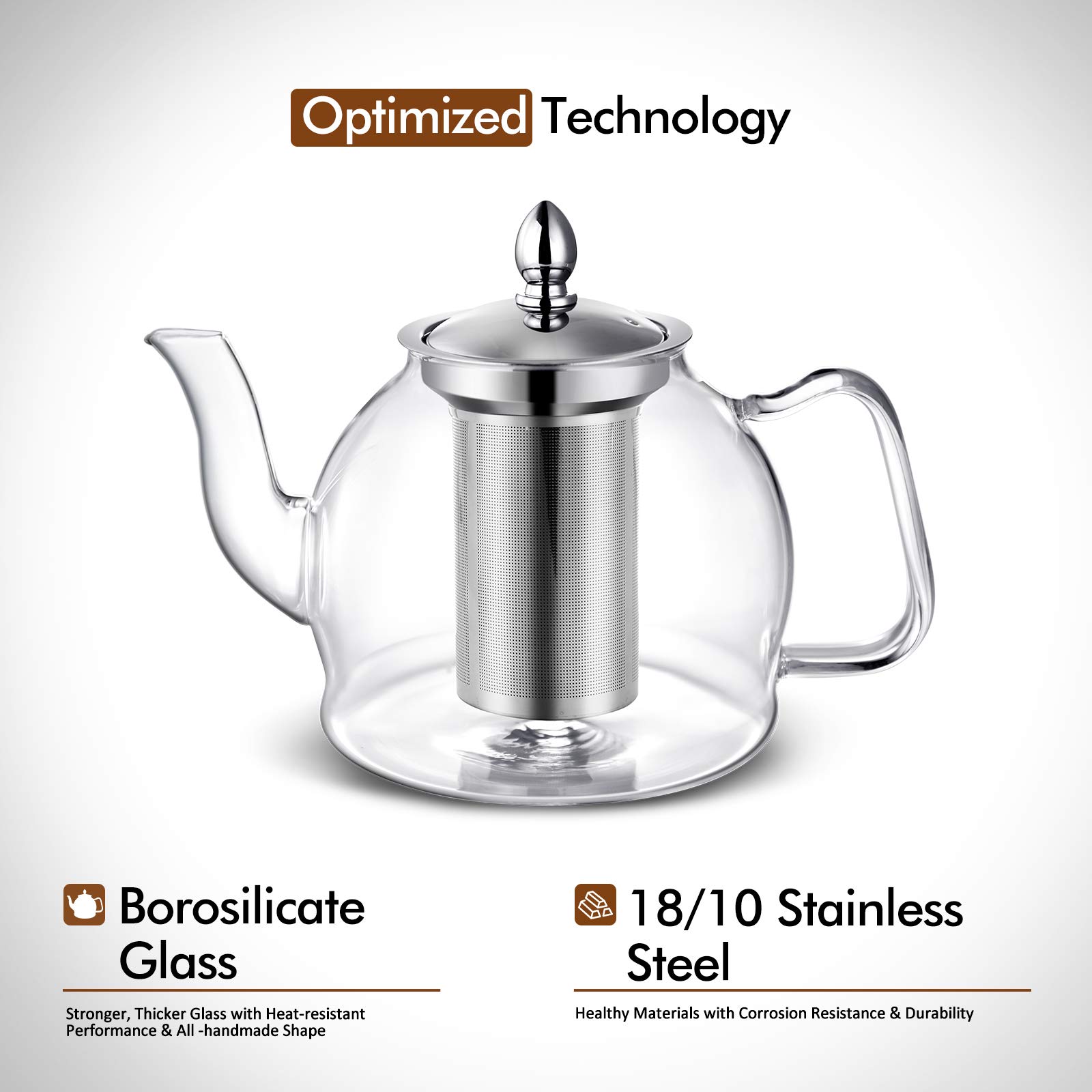 HIWARE 1000ml Glass Teapot with Removable Infuser - Stovetop Safe Tea Kettle for Blooming & Loose Leaf Tea - Perfect for Home, Office & Gift Giving - Ideal for Herbal, Green & Black Tea Brewing