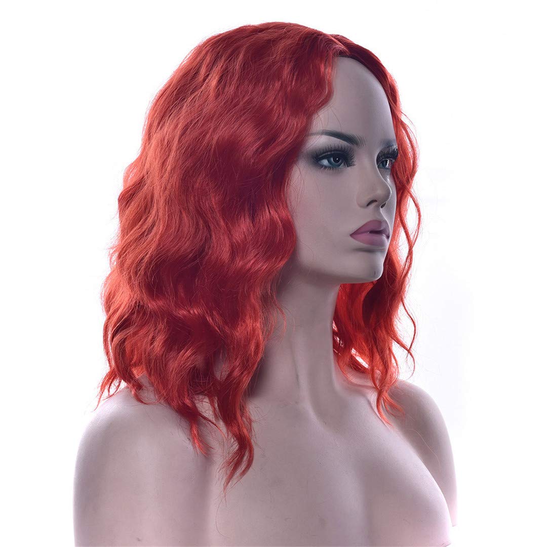 14 Inch Orange Red Synthetic Afro Curly Wig with Middle Part Fringe - Perfect for Cosplay, Halloween Costumes & Party Wigs