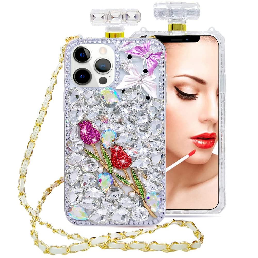 **Sparkling Crystal Diamond Phone Case for iPhone 13 Pro Max - Glitter Rhinestone Protective Cover with Shockproof TPU Bumper & Lanyard - Stylish Bling Case for Women & Girls - Perfect for Parties, Gifts & Everyday Glam**