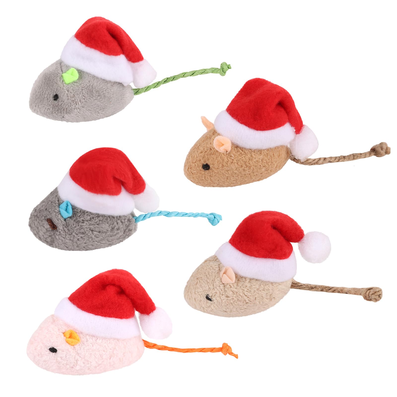 FOIMAS 6-Pack Christmas Catnip Toys - Xmas Plush Mice Interactive Chew Bite Toys for Cats & Kittens - Indoor Play, Holiday Pet Gifts & Stocking Stuffers (Great for Holiday Playtime & Training)