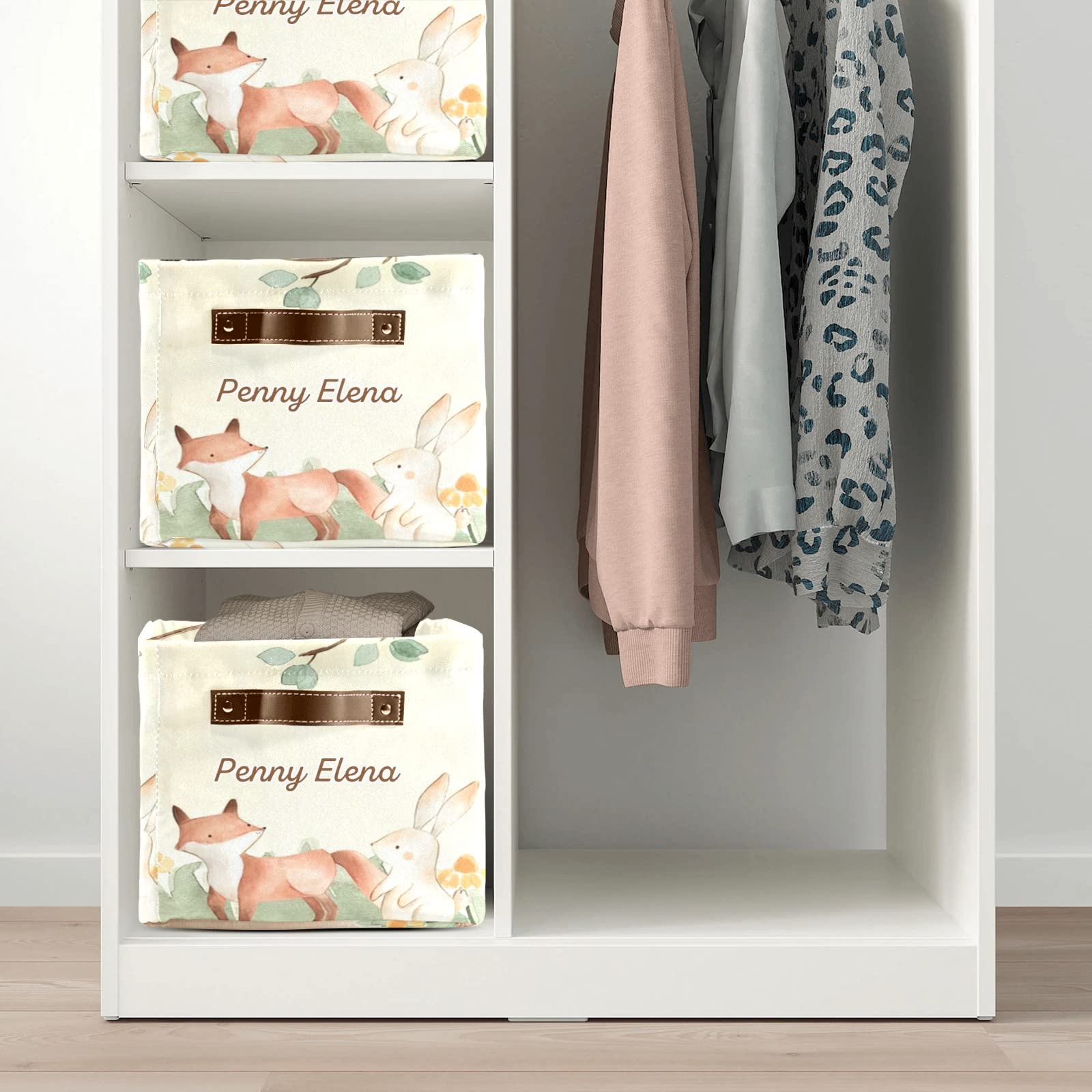 Personalized Animal Storage Bins - Forest Bear Fox Rabbit Squirrel Design, Durable Handle Cube Organizer for Shelves, Wardrobe & Nursery Toys (1 Pack) | Perfect for Kids' Room Organization & Toy Storage